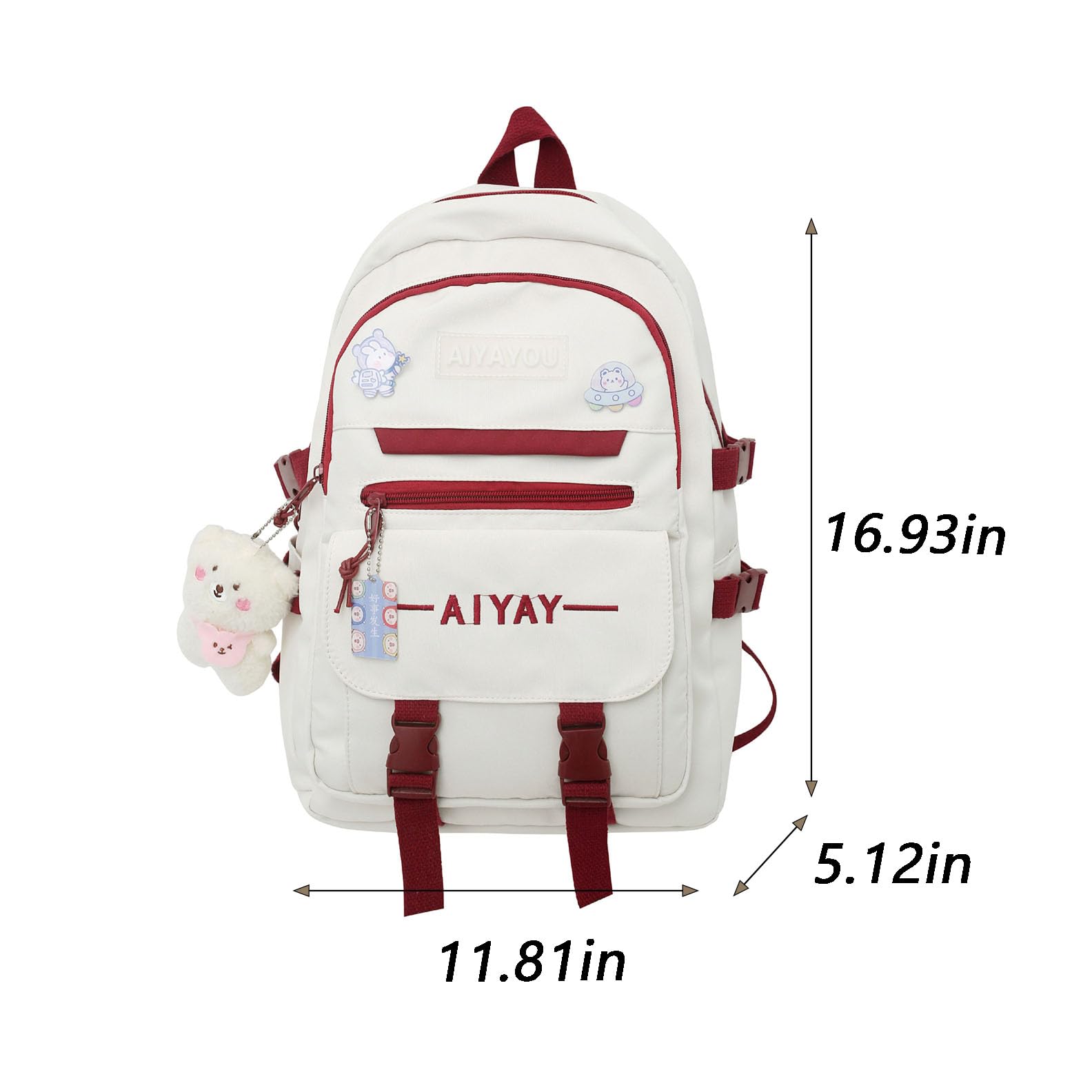 Cute Kawaii Backpack for School with Accessories - Green Aesthetic School Supply