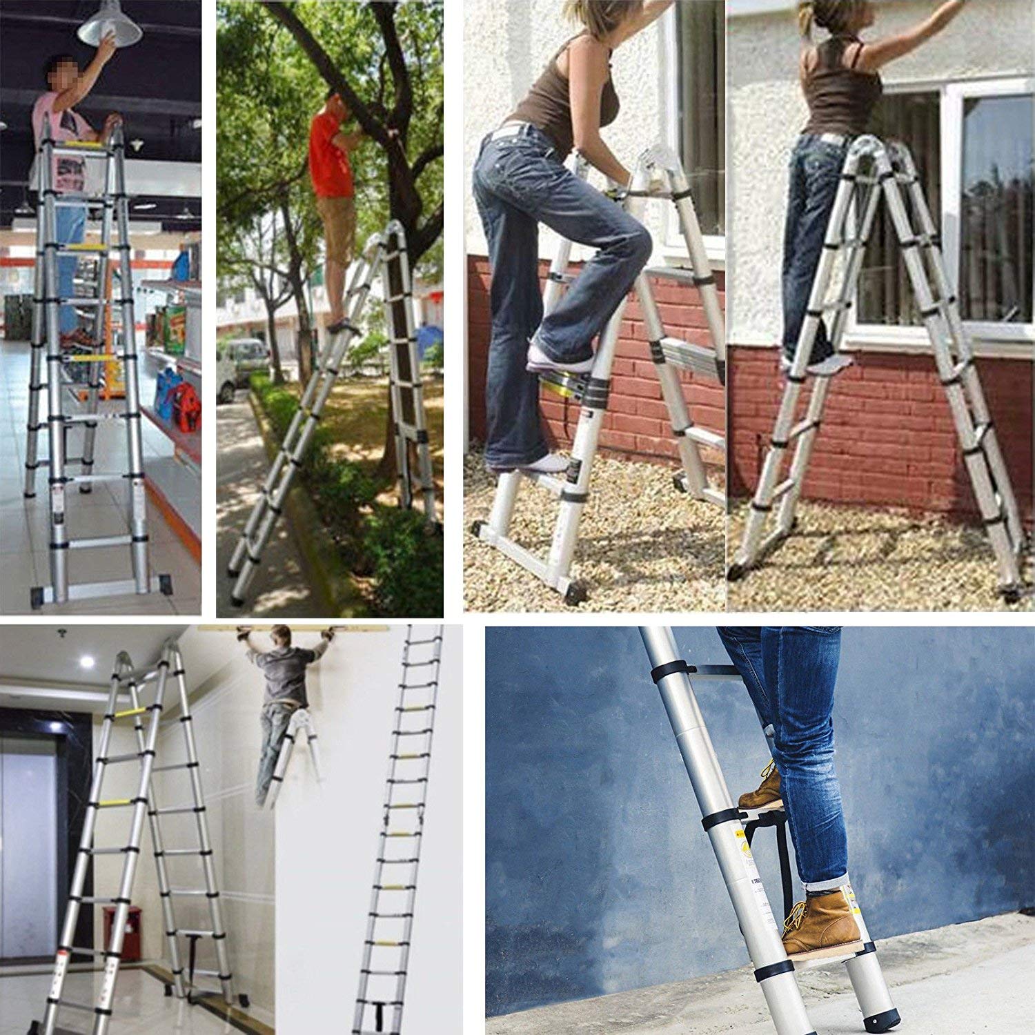 16.5FT Aluminum Telescoping Ladder - 330lb Capacity, A-Frame & Straight Extension, Folding & Retractable for Indoor/Outdoor Use - Perfect for Home, Office, Construction & Roof Work