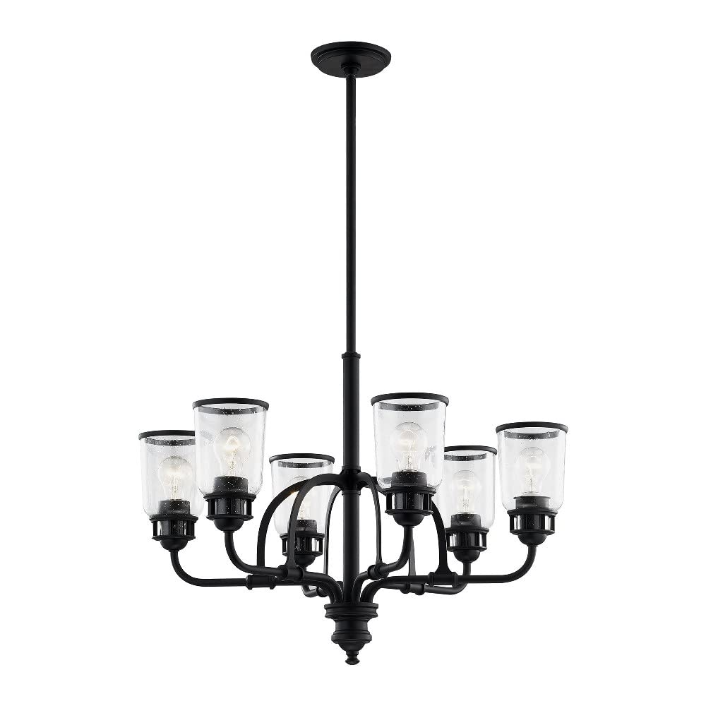 Livex Lighting 40026-04 6-Light Black Chandelier - Modern Crystal Ceiling Light Fixture for Dining Room, Bedroom & Living Room Decor