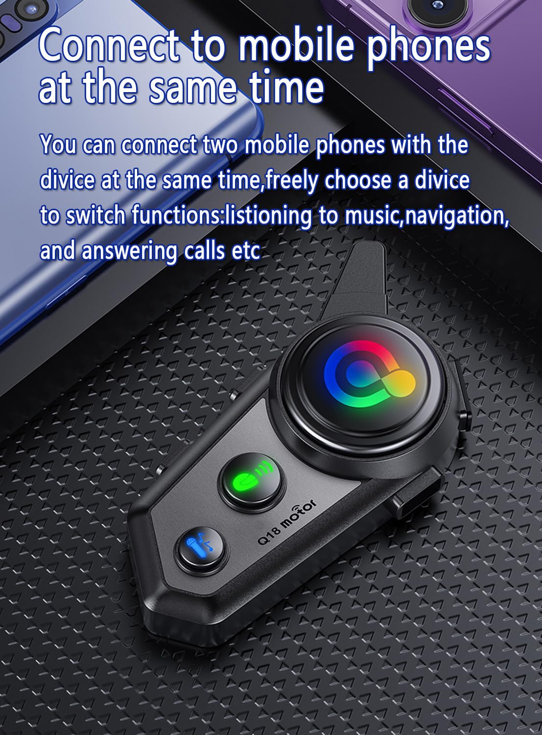 Q18 Motorcycle Bluetooth Headset - 2 Pack Motorbike Intercom with Music Sharing, 1000m Range for 2 Riders, HiFi Stereo Sound, CVC Noise Cancellation & Auto Answer - Perfect for Group Riding, Road Trips and Hands-Free Communication