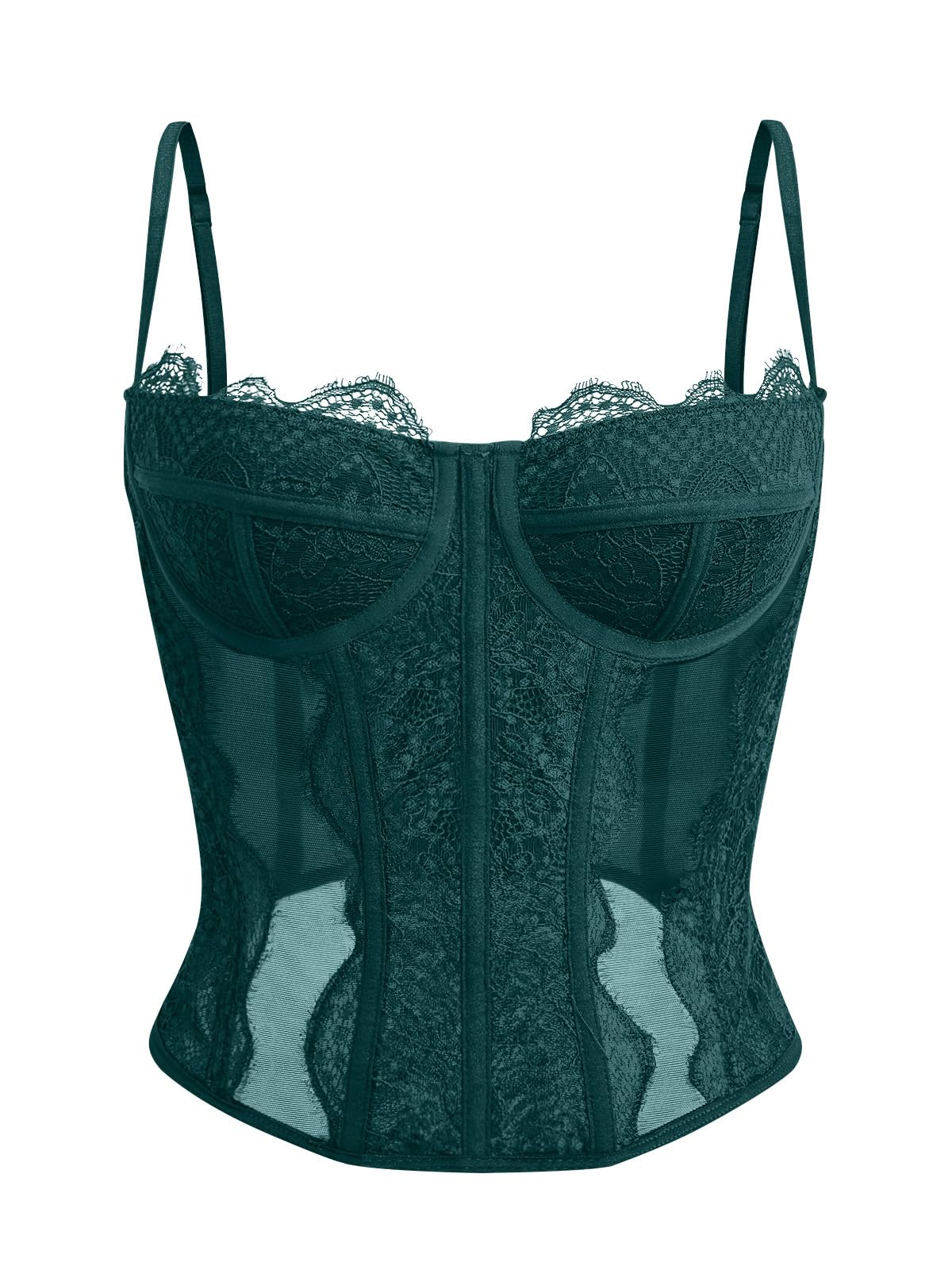 Dealmore Women's Corset Tops - Sexy Lace Mesh Spaghetti Strap Bustier for Date Night, Club Party & Evening Out | Fashionable Bodycon Top for Women | Perfect for Nightlife, Cocktail Events & Special Occasions