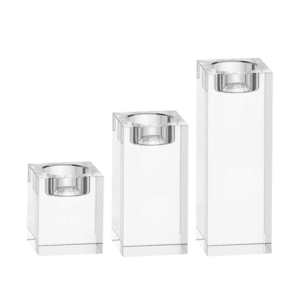 Elegant Hemoton Square Glass Crystal Candle Holders - Set of 2 Modern Candlesticks for Wedding, Home Decor & European Style Tealight Displays - Perfect for Centerpieces, Romantic Dinners & Holiday Decorations