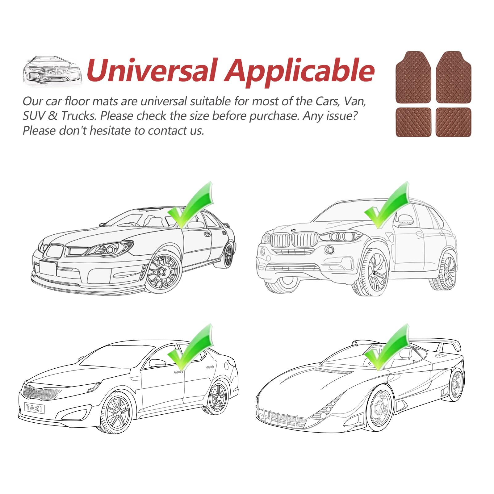 Premium Luxury Leather Car Mats - Universal Fit All Weather Floor Mats for Car, SUV, Van & Truck | Waterproof & Durable Interior Protection for Daily Commute & Road Trips