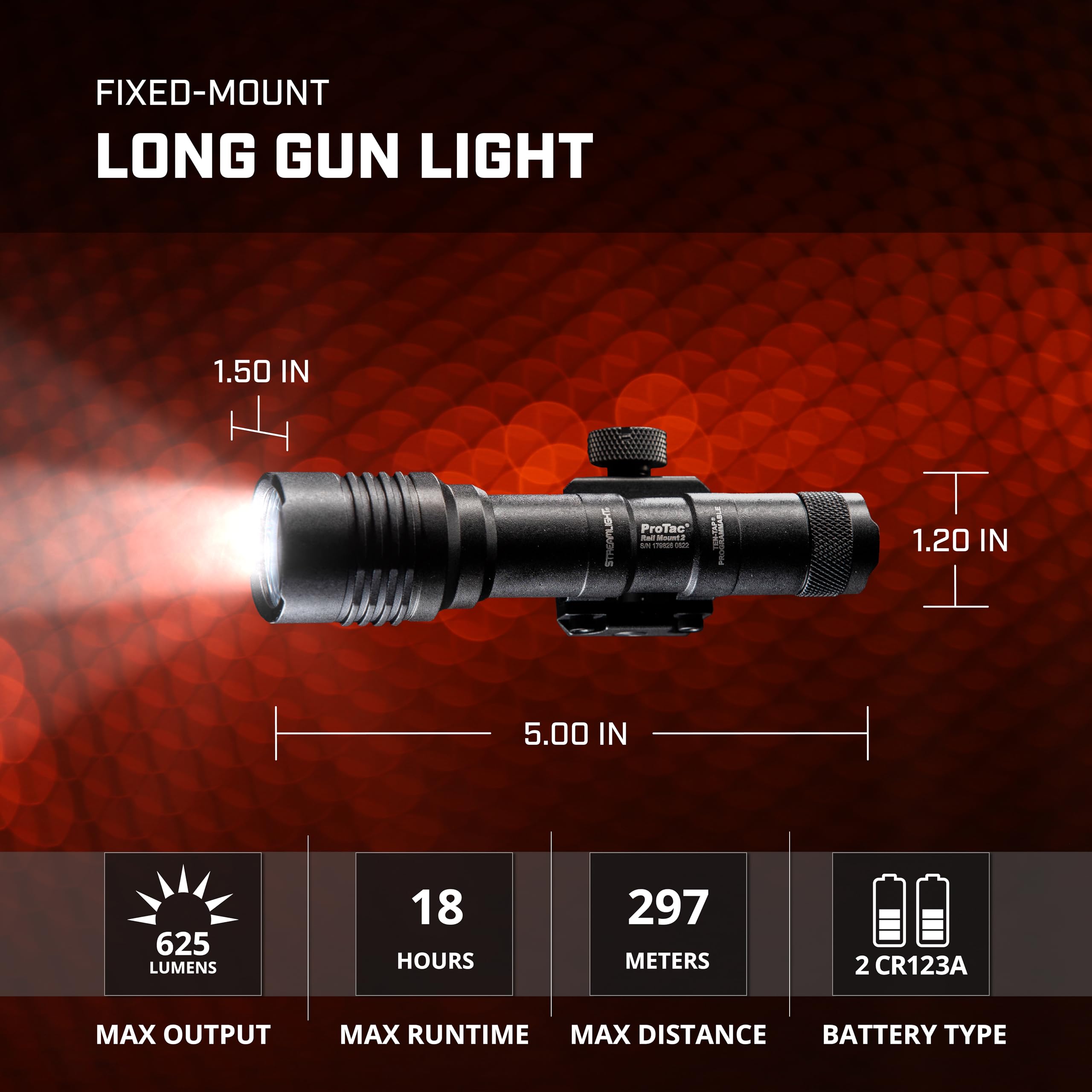 Streamlight 88059 ProTac Rail Mount 2 Tactical Flashlight - 625 Lumen Weapon Light with CR123A Batteries, Pressure Switch & Tail Cap | For AR-15, Shotguns & Firearm Accessories | Hunting, Home Defense & Tactical Use