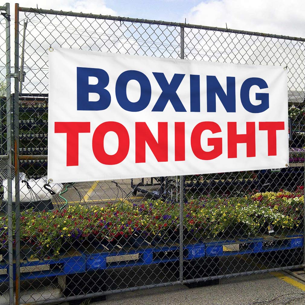 Custom Vinyl Banner - 48x96 Inches, Weatherproof & Durable for Outdoor Use - Boxing Tonight Design in Blue & Red - 8 Grommets for Easy Hanging - Perfect for Sports Events, Yard Signs, and Industrial Displays