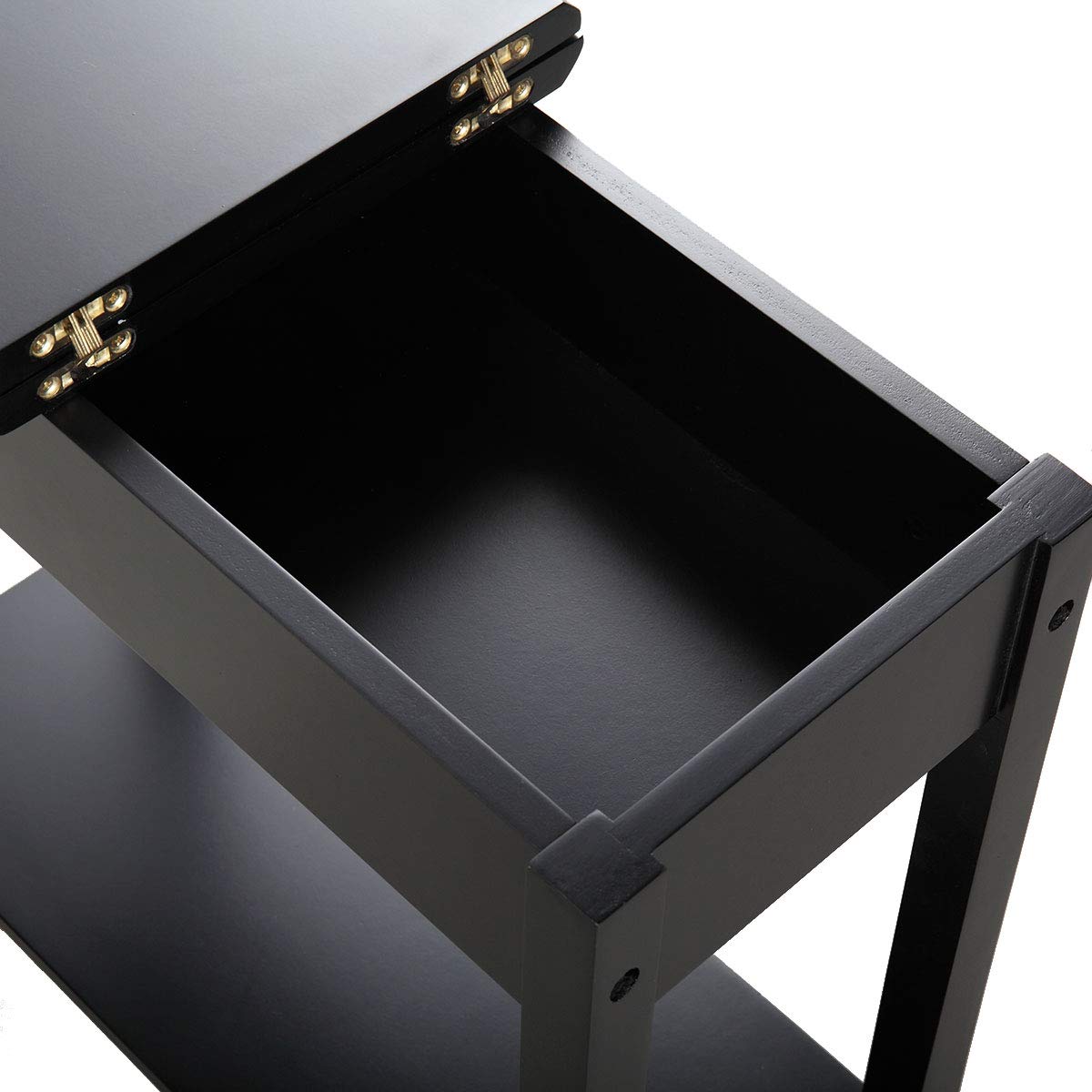 Modern Flip Top End Table with Storage Shelves - Wooden Side Table for Sofa, Living Room & Bedroom - Space-Saving Black Accent Furniture (Perfect for Small Spaces, Apartments & Home Decor)