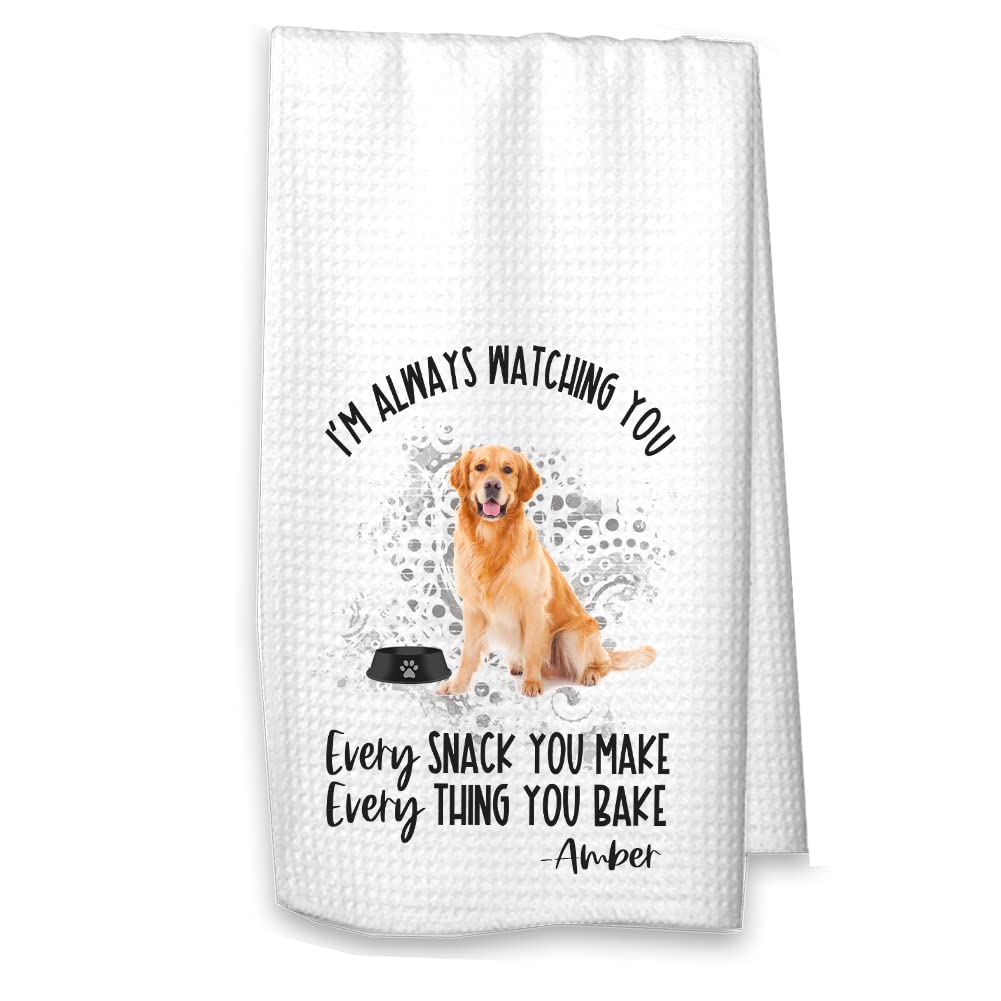 Personalized Golden Retriever Waffle Kitchen Towel - Custom Name Dog Lover Gift for Mom/Dad, Housewarming Present for Hostess - Perfect for Kitchen Decor, Dog Themed Parties & Pet Owner Gifts (Golden Retriever Design)