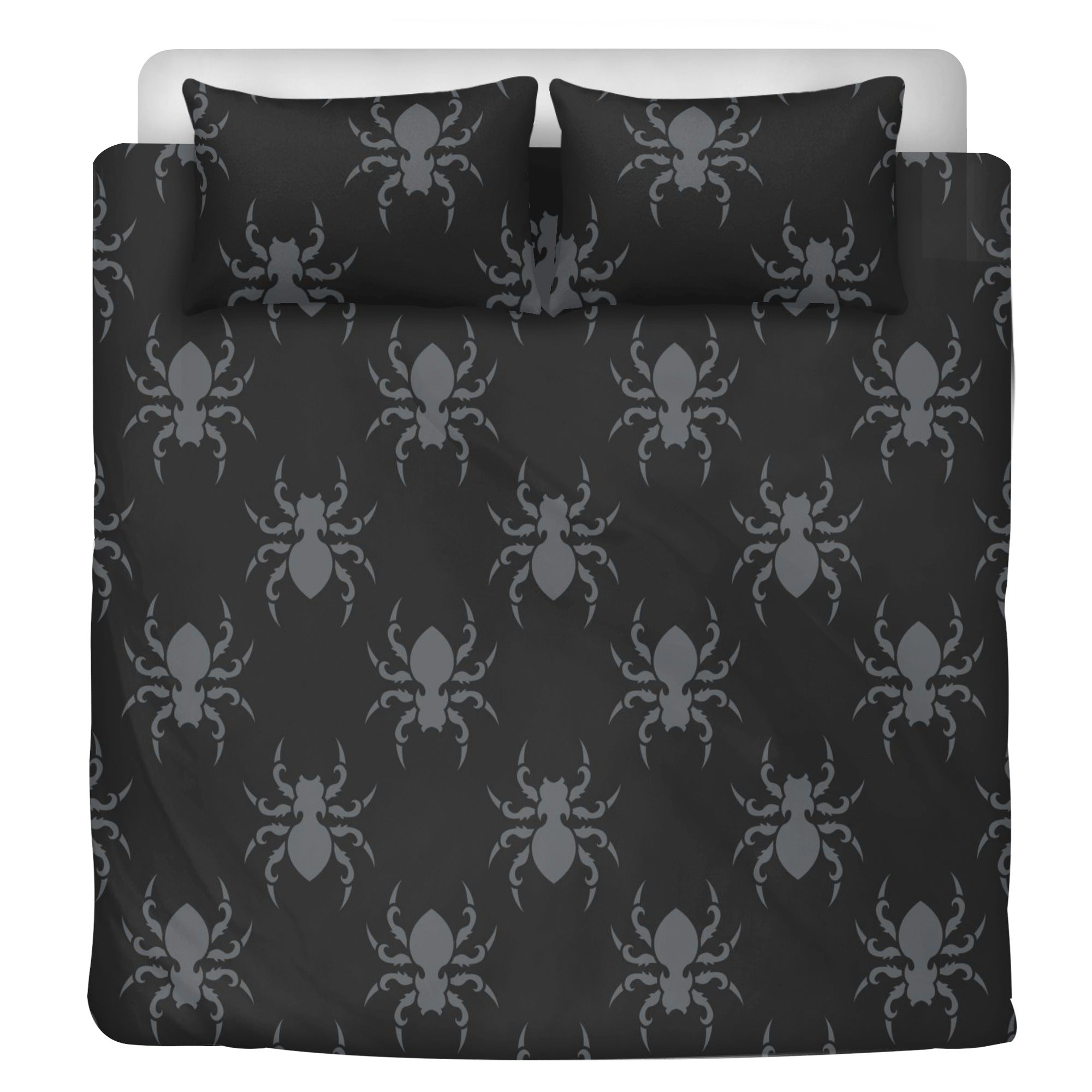 Goth Spider 3-Piece Bedding Set - Black Gothic Spiderweb Comforter, Pillowcases & Sheet for Halloween Decor, Horror Theme Bedroom, or Alternative Aesthetic Lovers