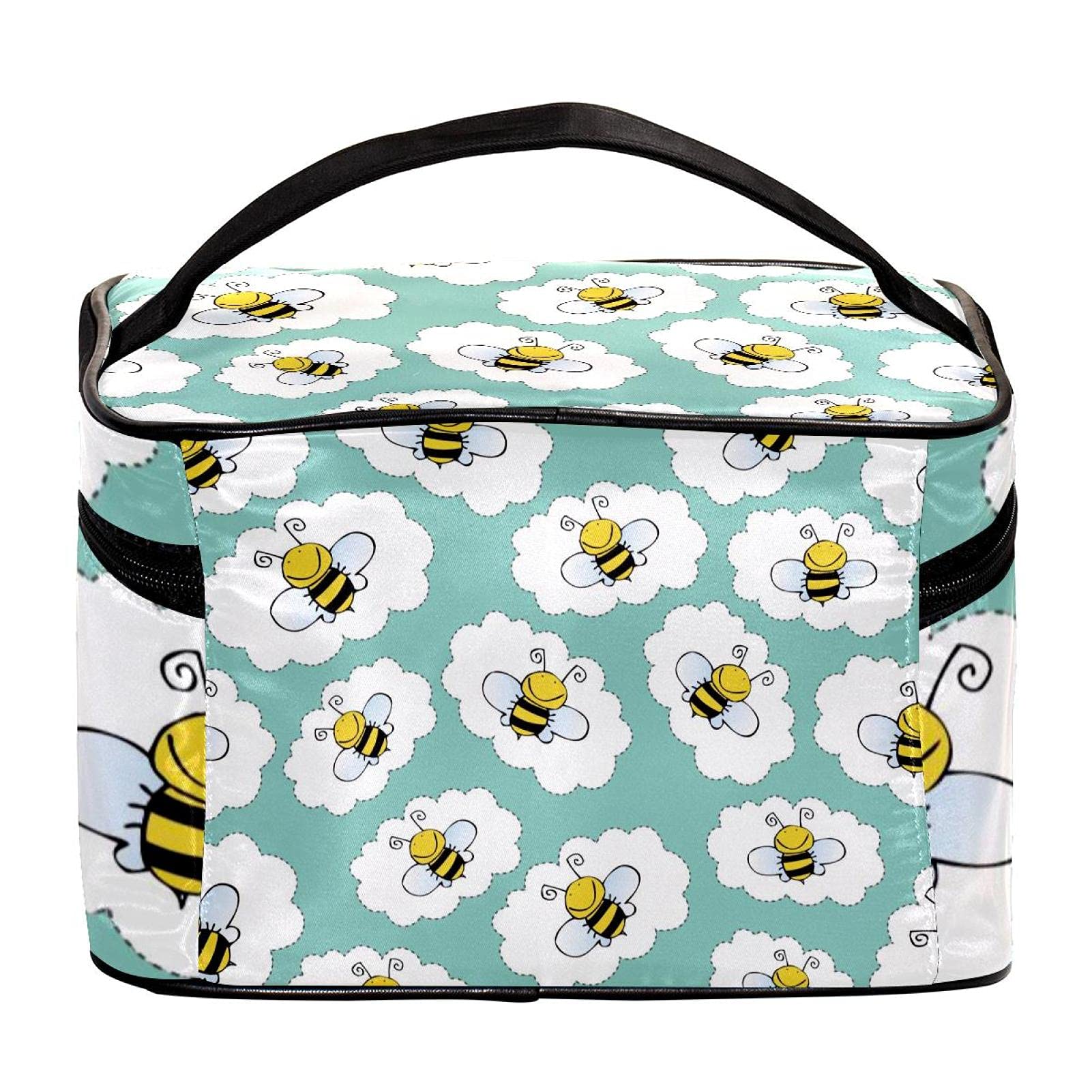 Cute Cartoon Bee Travel Makeup Bag - Large Cosmetic Organizer with Zipper for Women & Girls | Perfect for Toiletries, Makeup Storage & Travel Essentials