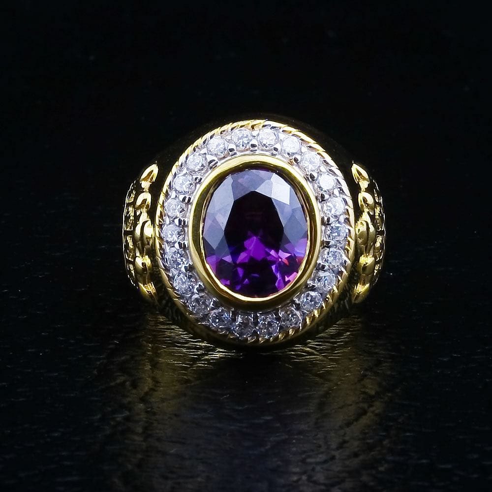 14K Yellow Gold Amethyst Bishop Ring for Men & Women - Elegant Purple Gemstone Jewelry for Gifts, Weddings & Special Occasions