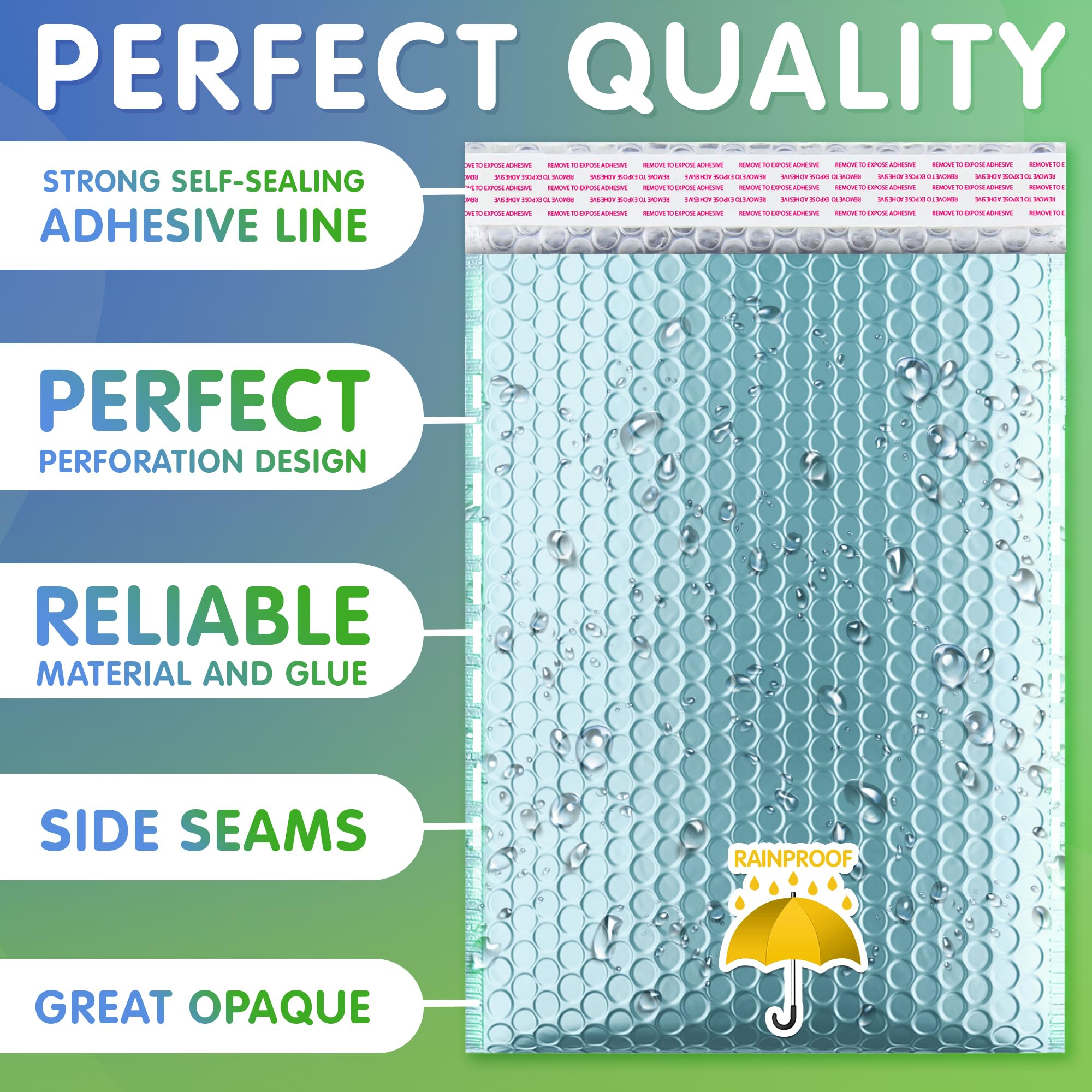 250 Pack 6.5 x 9 Inch Aqua Ice Metallic Bubble Mailers - Waterproof Padded Shipping Envelopes with Self-Seal for Secure Packaging | Perfect for Ecommerce, Jewelry, Cosmetics & Gift Shipping