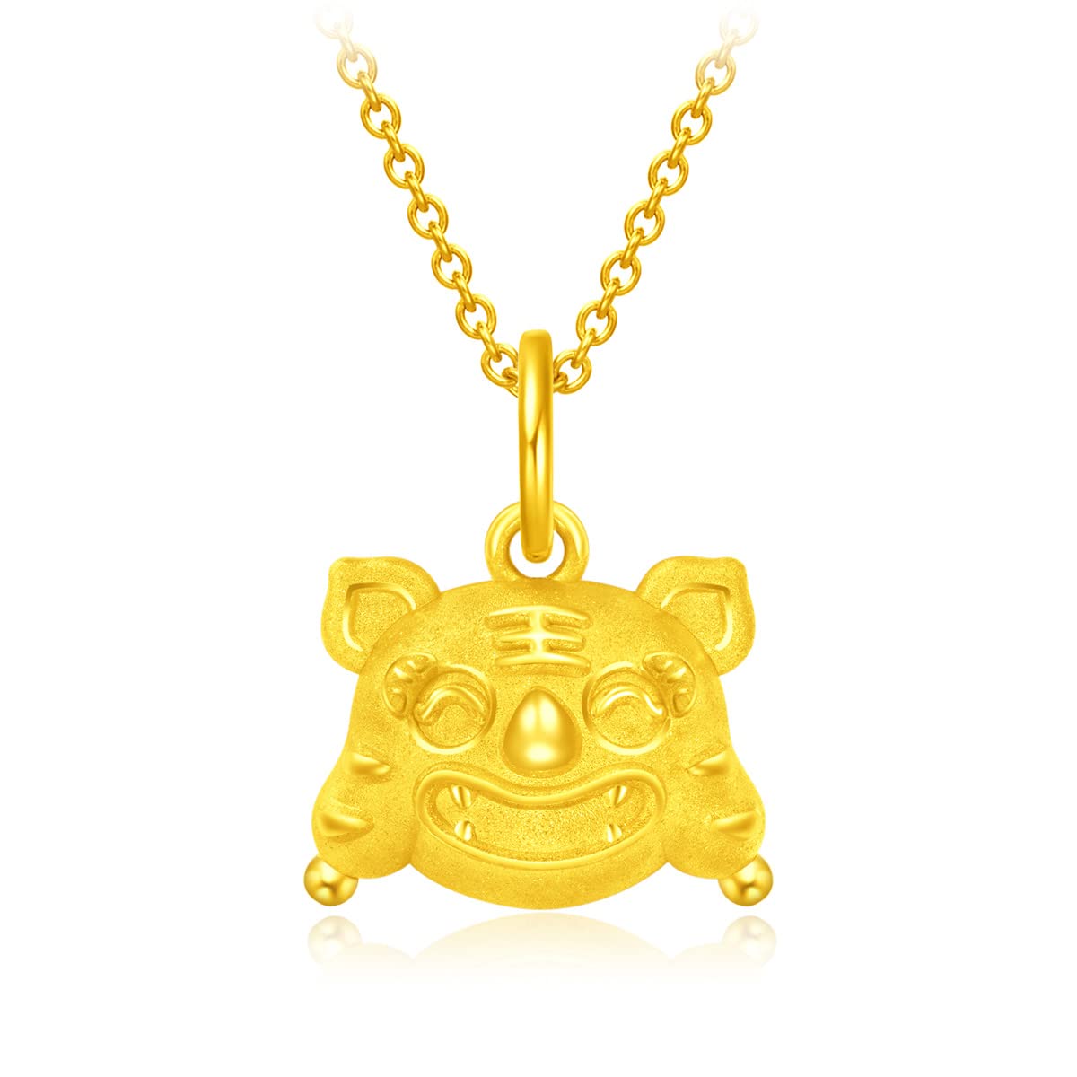 CHOW TAI FOOK 999 Pure 24K Gold Fortunate Baby Tiger Head Cap Pendant Necklace for Women - Perfect Gift for Birthday, Anniversary & Chinese New Year Celebration