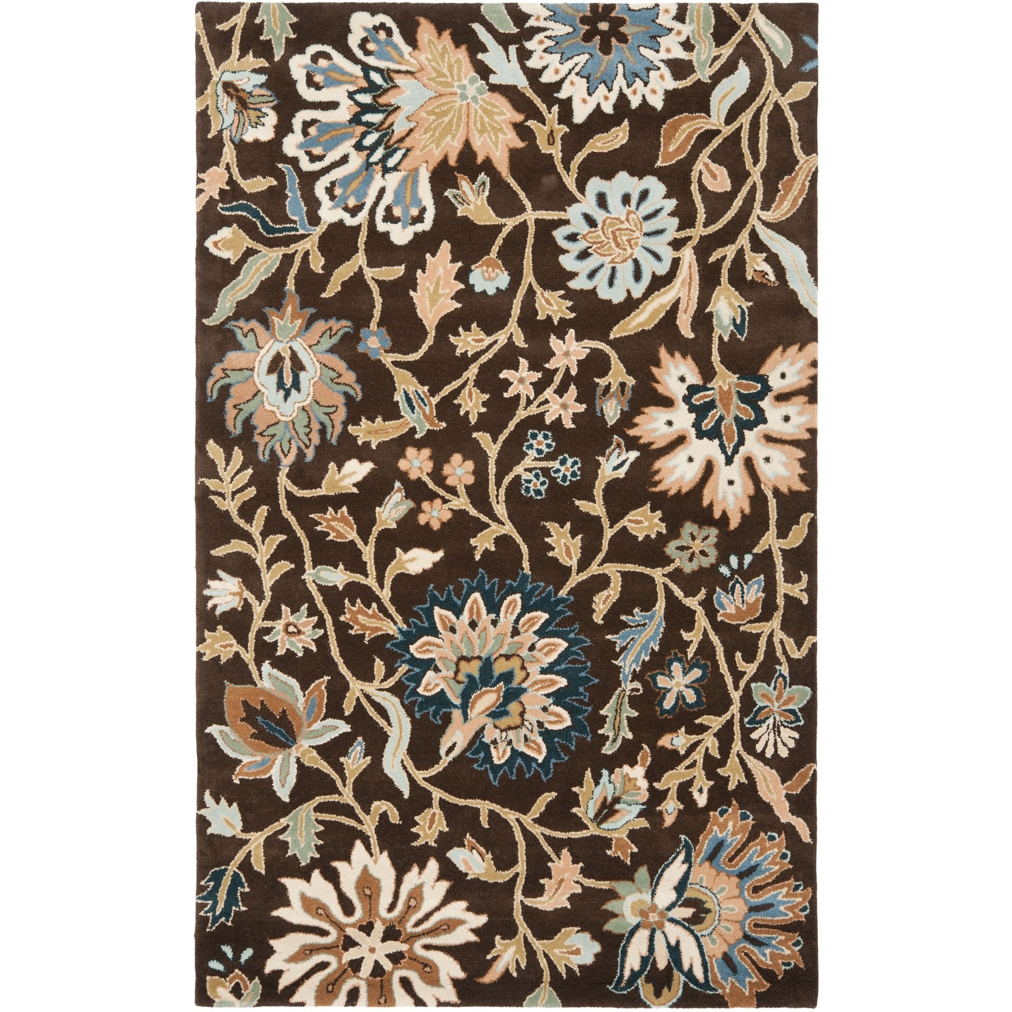 SAFAVIEH Jardin Collection 5' x 8' Brown/Multi Handmade Floral Wool Area Rug - Perfect for Living Room, Bedroom & Home Decor