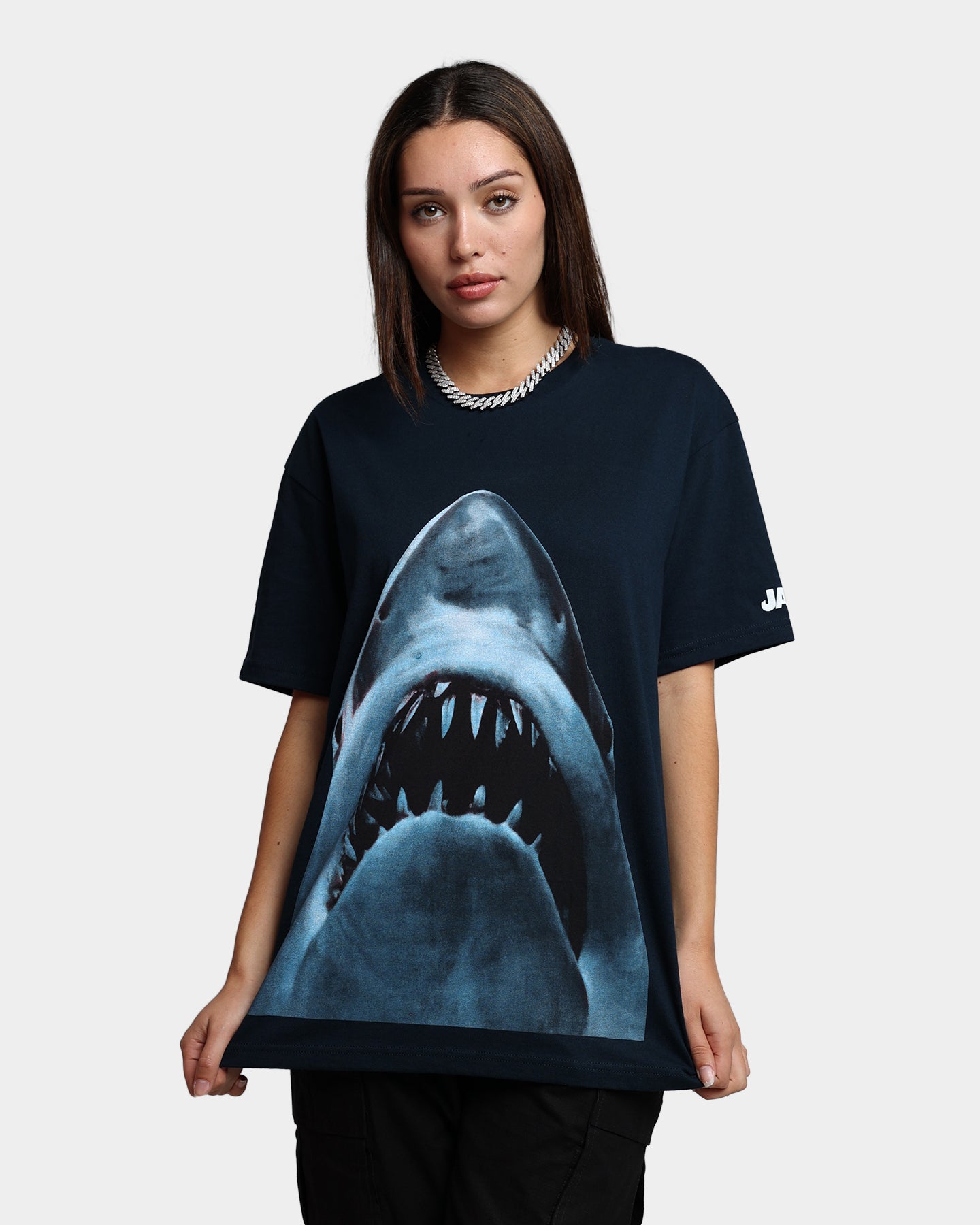American Thrift X Jaws Vintage T-Shirt Navy Blue - Retro Movie Tee for Casual Wear & Shark Week