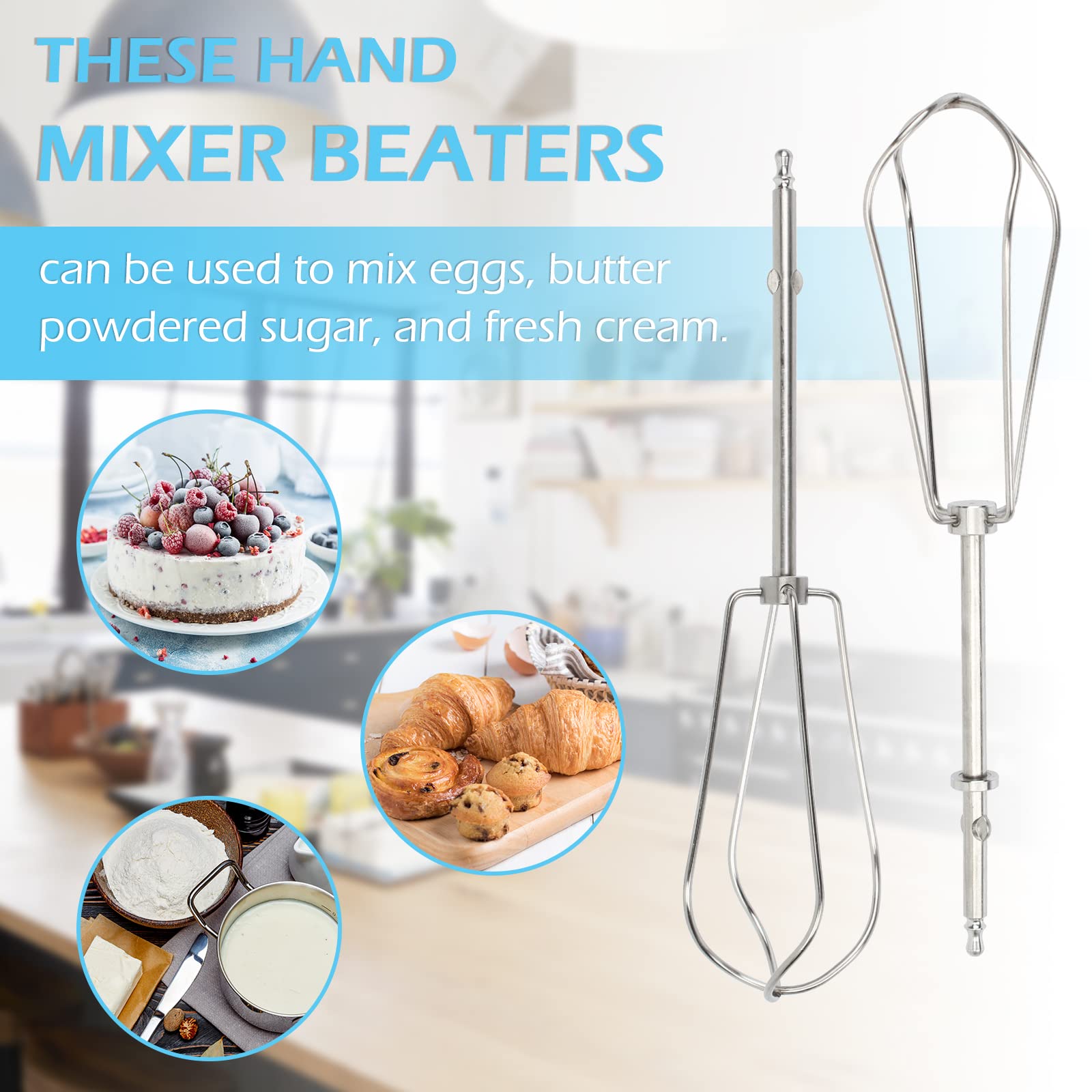 Cuisinart Hand Mixer Beaters Replacement - Compatible with CHM, HM-50, HM-70, 9 7 5 3 Series - Stainless Steel Mixer Attachments for Baking, Whipping & Blending - Perfect for Cookies, Cakes & Dessert Preparation
