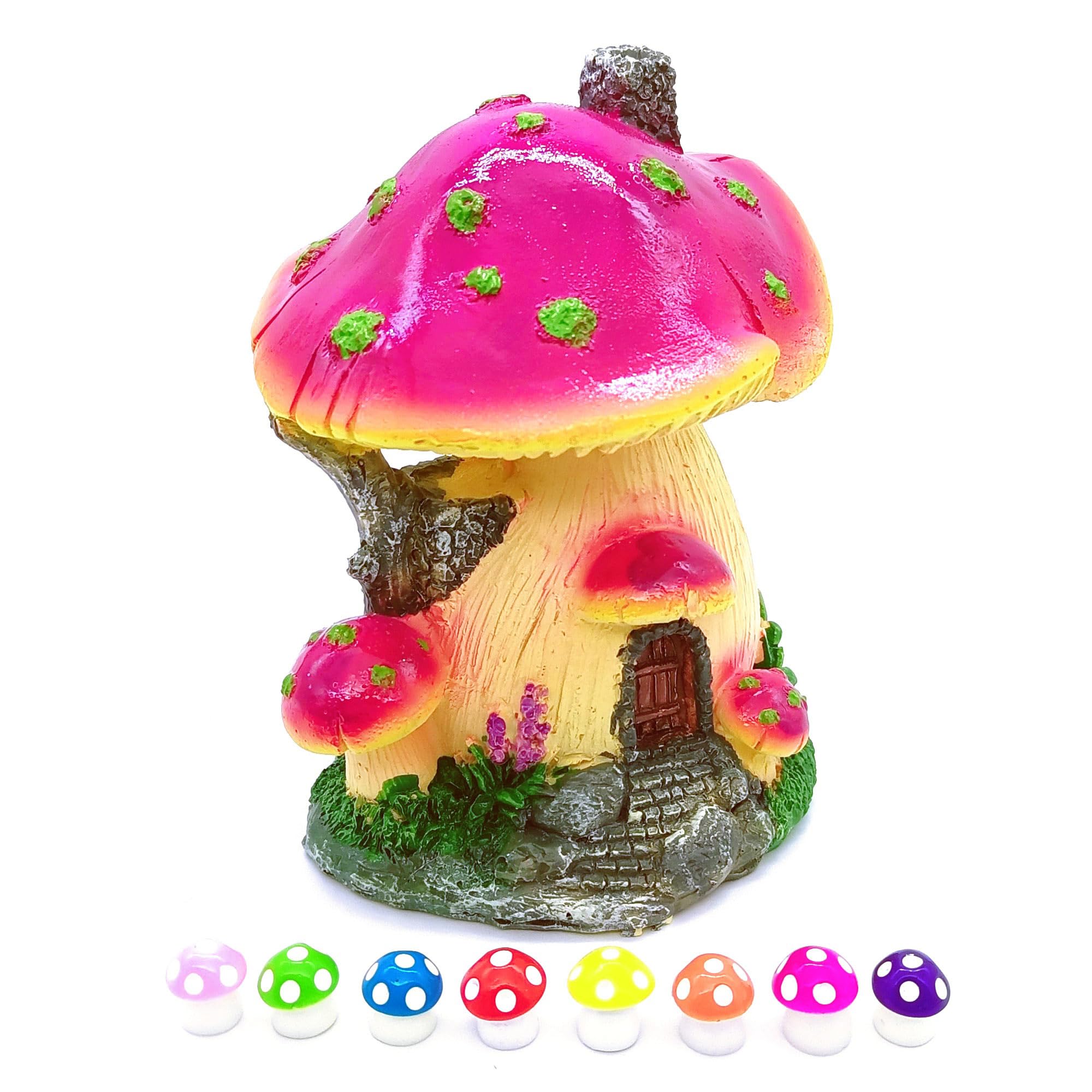 Fairy Garden House - Purple Resin Miniature Mushroom House with Tiny Mushroom Figurines for Fairy Gardens, Terrariums & Home Decor