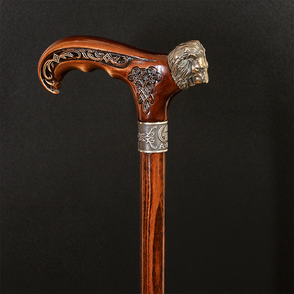 Handcrafted Lion Head Bronze & Wood Walking Cane - Premium Artisan Carved Cane for Men & Women - Ideal for Fashion, Support & Collectors