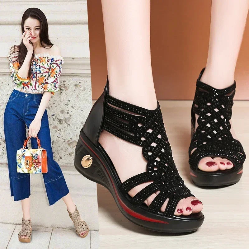 Women's Fashion Wedge Sandals - Elegant Hollow Out Summer Sandals with Comfortable Heels for Ladies | Perfect for Beach, Vacation, and Casual Outings