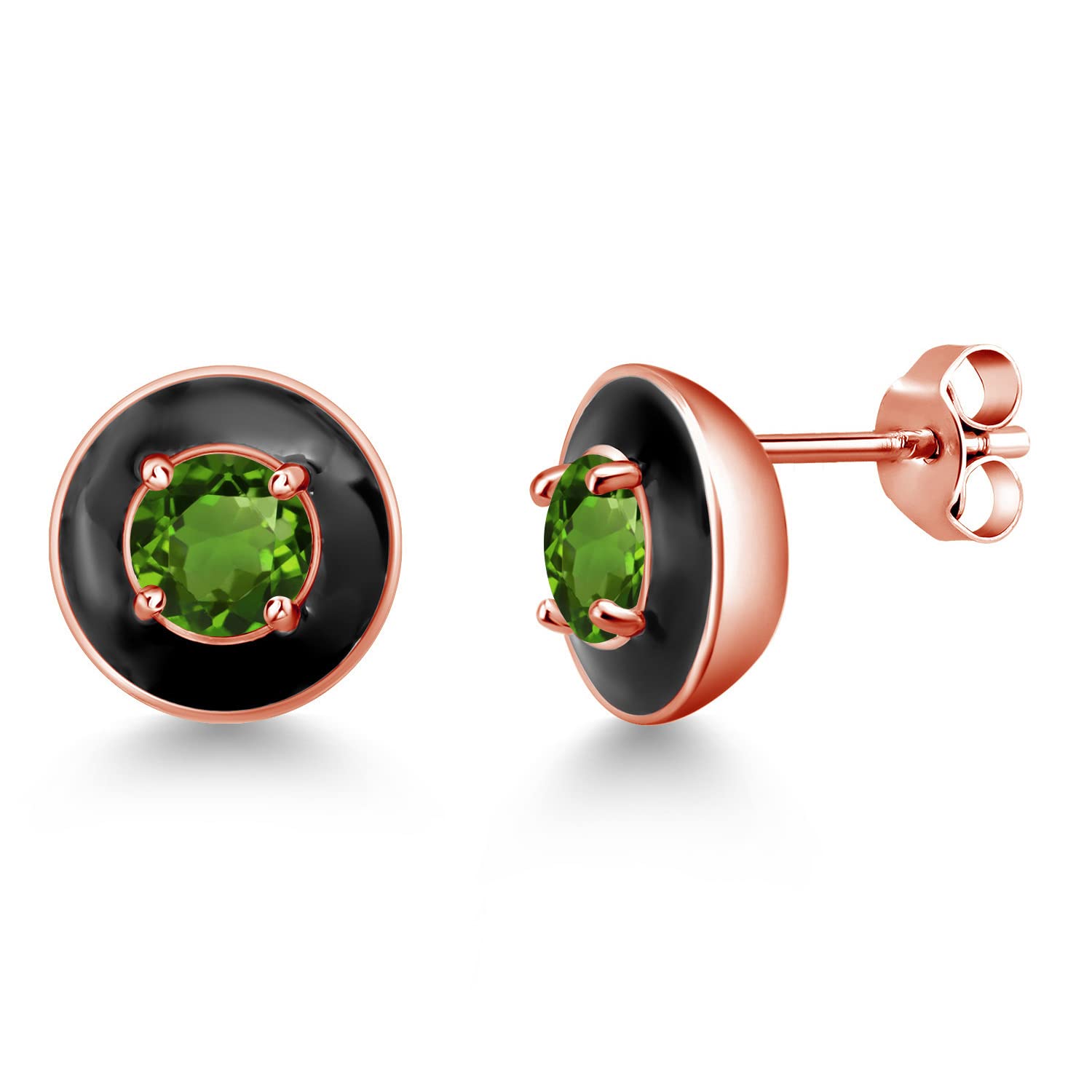 18K Gold Plated Sterling Silver 5MM Round Gemstone Birthstone Black Enamel Stud Earrings for Women & Men | Elegant Jewelry Gift for Birthday, Anniversary & Special Occasions