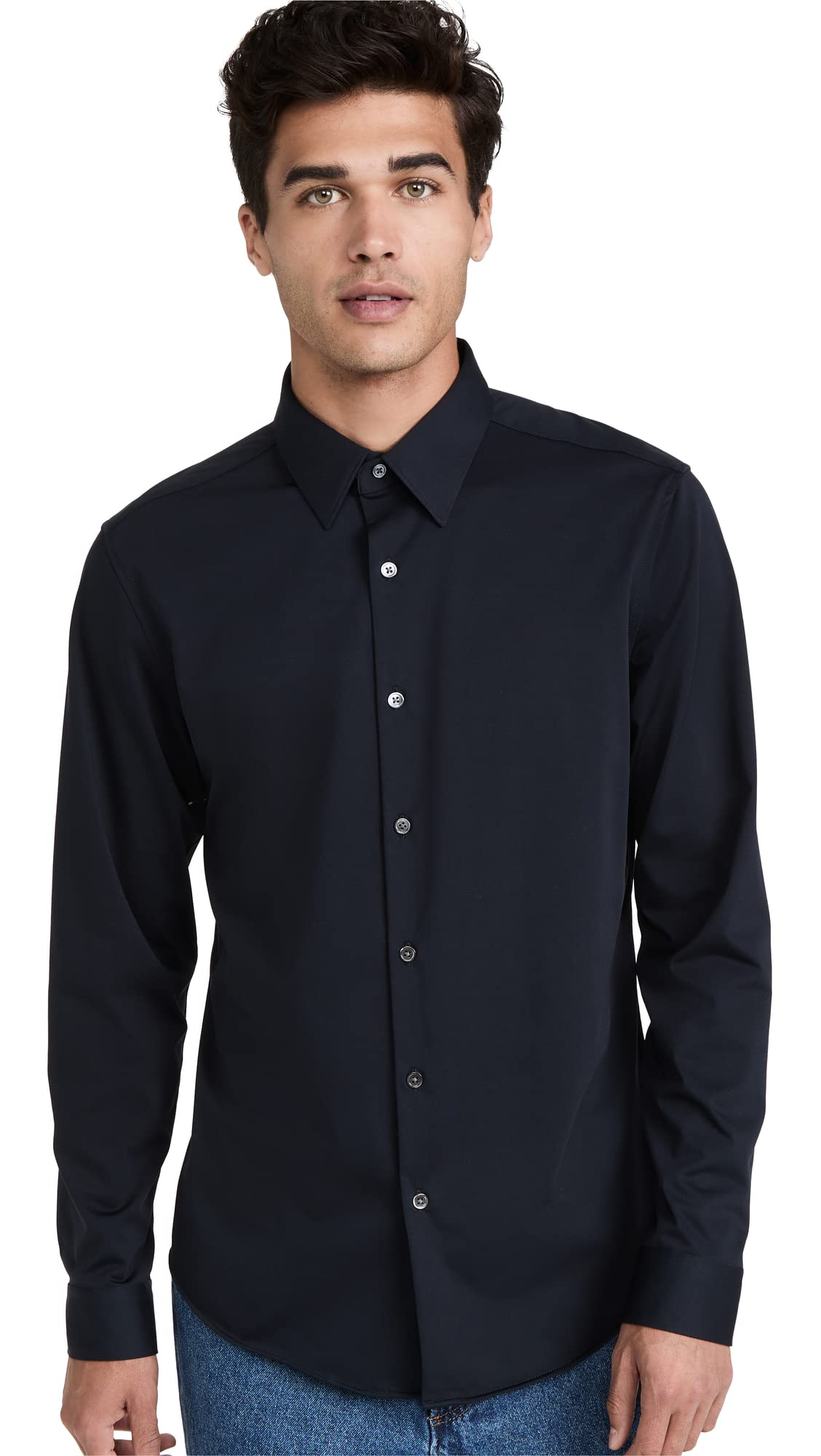 Theory Men's Sylvain Structure Knit Shirt - Slim Fit Stretch Cotton Dress Shirt for Business Casual & Office Wear