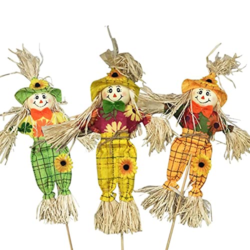 15.7 Inch Halloween Scarecrow Decorations - 3 Pack Standing Scarecrow Props for Halloween, Autumn & Thanksgiving - Outdoor Yard Decor & Party Centerpiece