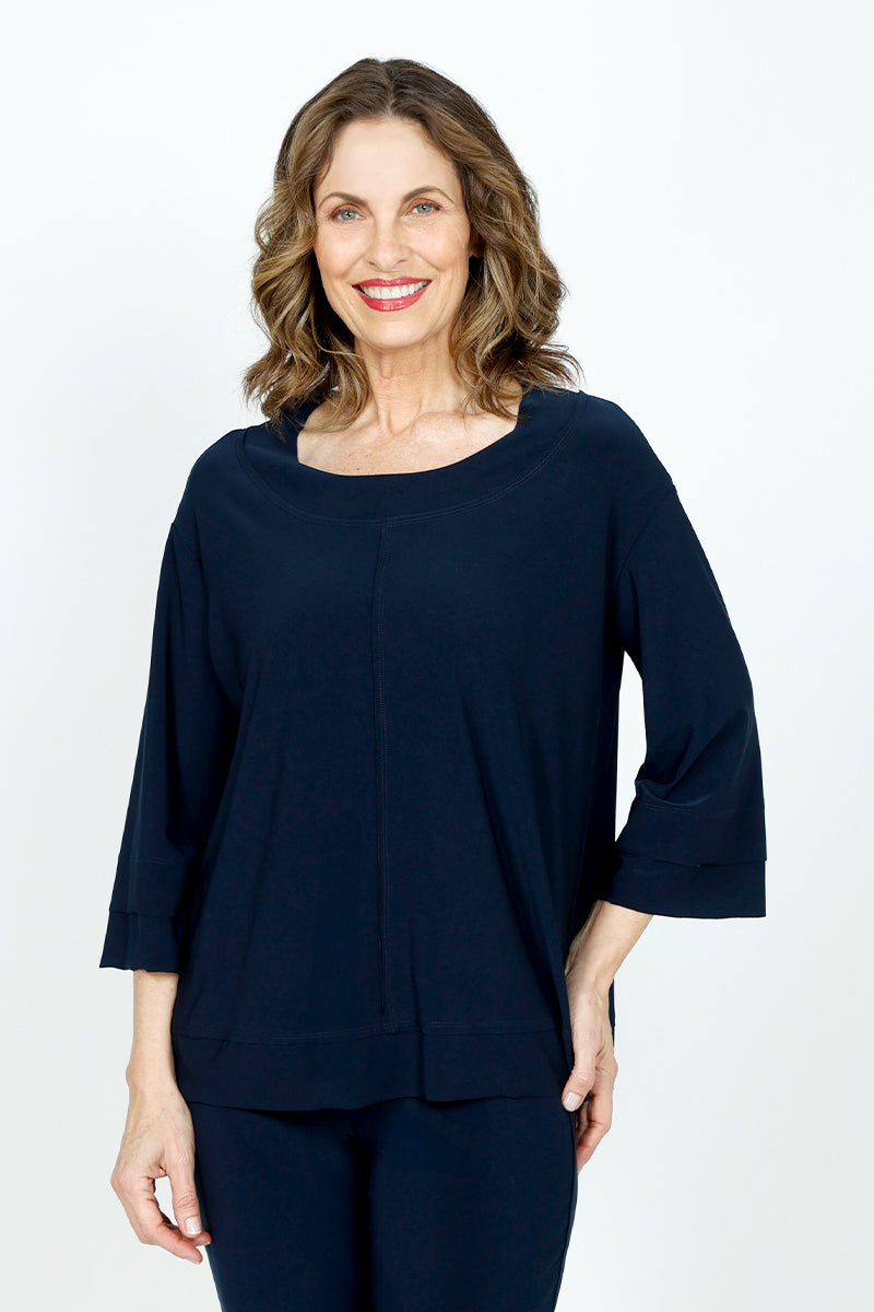 Sympli Splice Double Cuff Top - Women's Elegant Blouse for Work & Casual Wear | Perfect for Office, Date Night & Everyday Outfits
