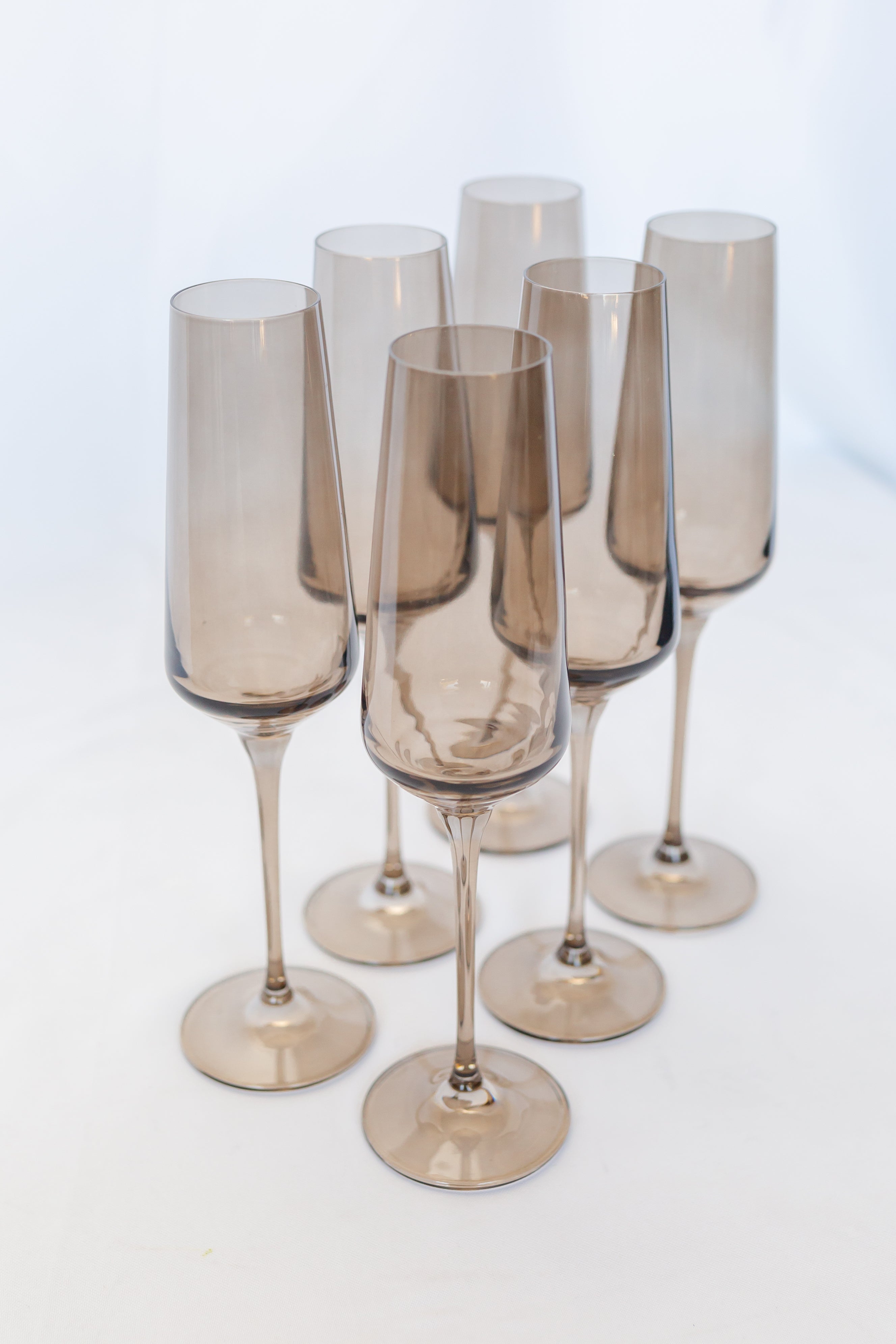 Elegant Estelle Colored Champagne Flute Set of 6 - Gray Smoke Glassware for Wedding, Party & Special Occasions