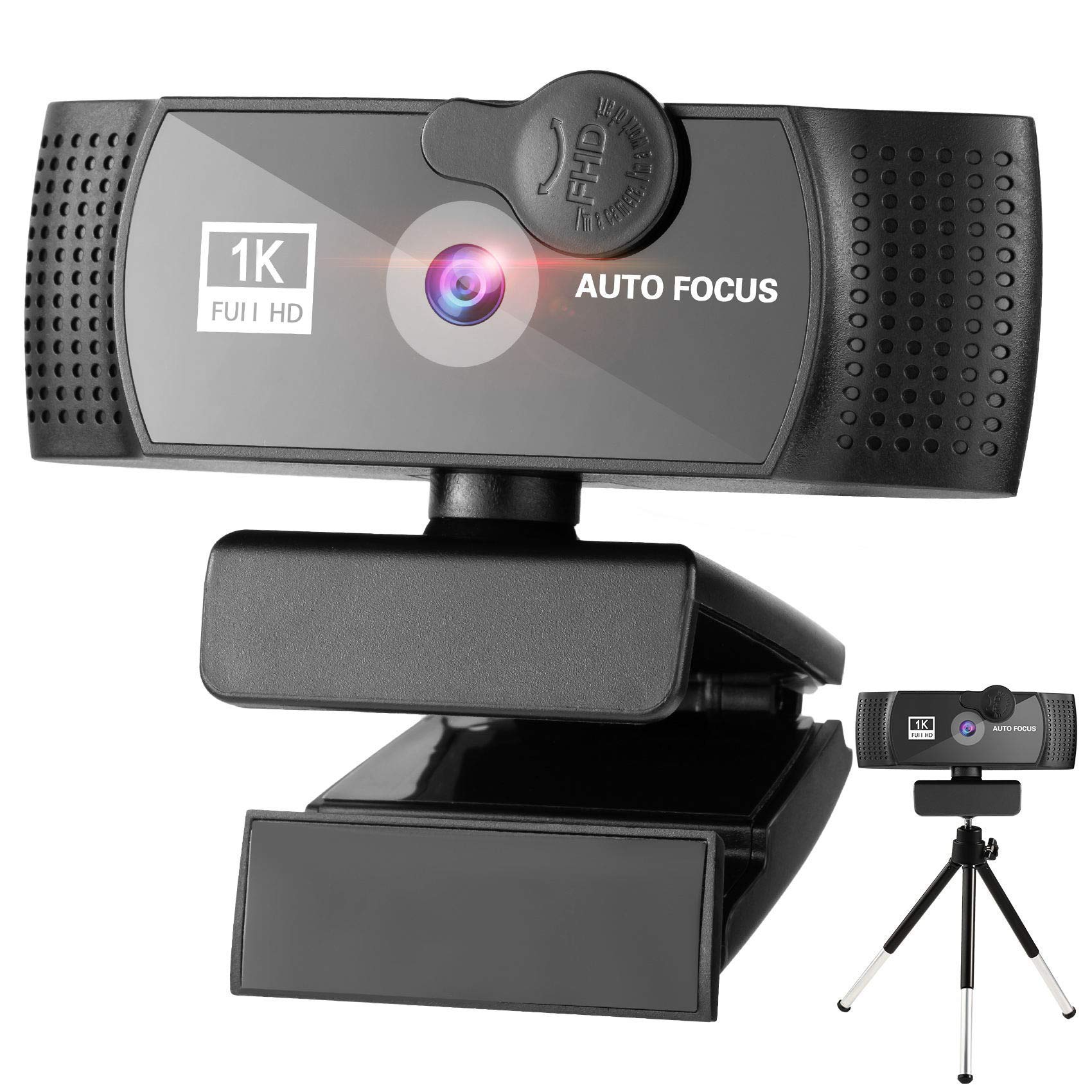 1080p Full HD Webcam with Built-in Microphone, Auto Focus & 120° Wide Angle - Tripod Stand & Privacy Cover Included for Zoom, Skype, FaceTime - Perfect for Video Conferencing, Online Classes & Remote Work