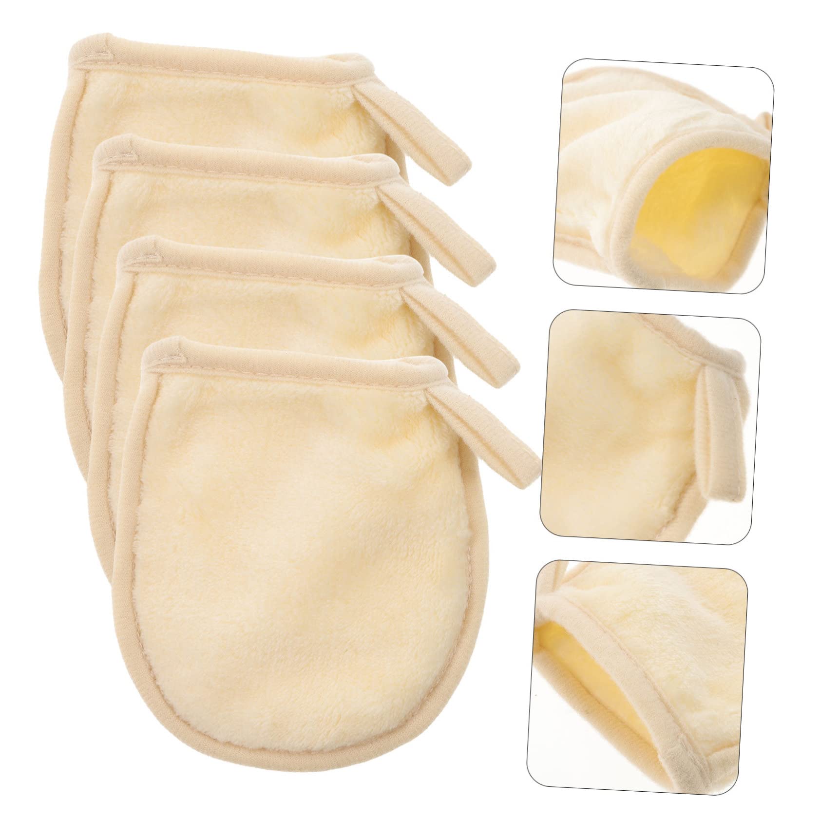 4 Pack Reusable Makeup Remover Pads - Washable Eco-Friendly Facial Cleansing Pads for Makeup Removal & Exfoliation - Soft & Gentle Face Scrubber Gloves for Daily Skincare Routine (White)