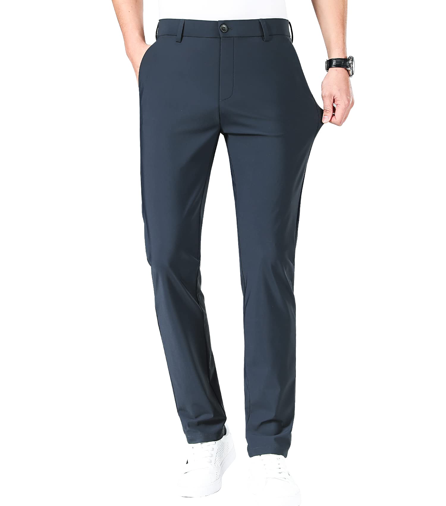 LUSHENUNI Men's Slim Fit Stretch Golf Pants - Breathable Ice Silk Dress Pants with Adjustable Waistband for Comfort & Performance | Perfect for Golfing, Office Wear & Casual Outings