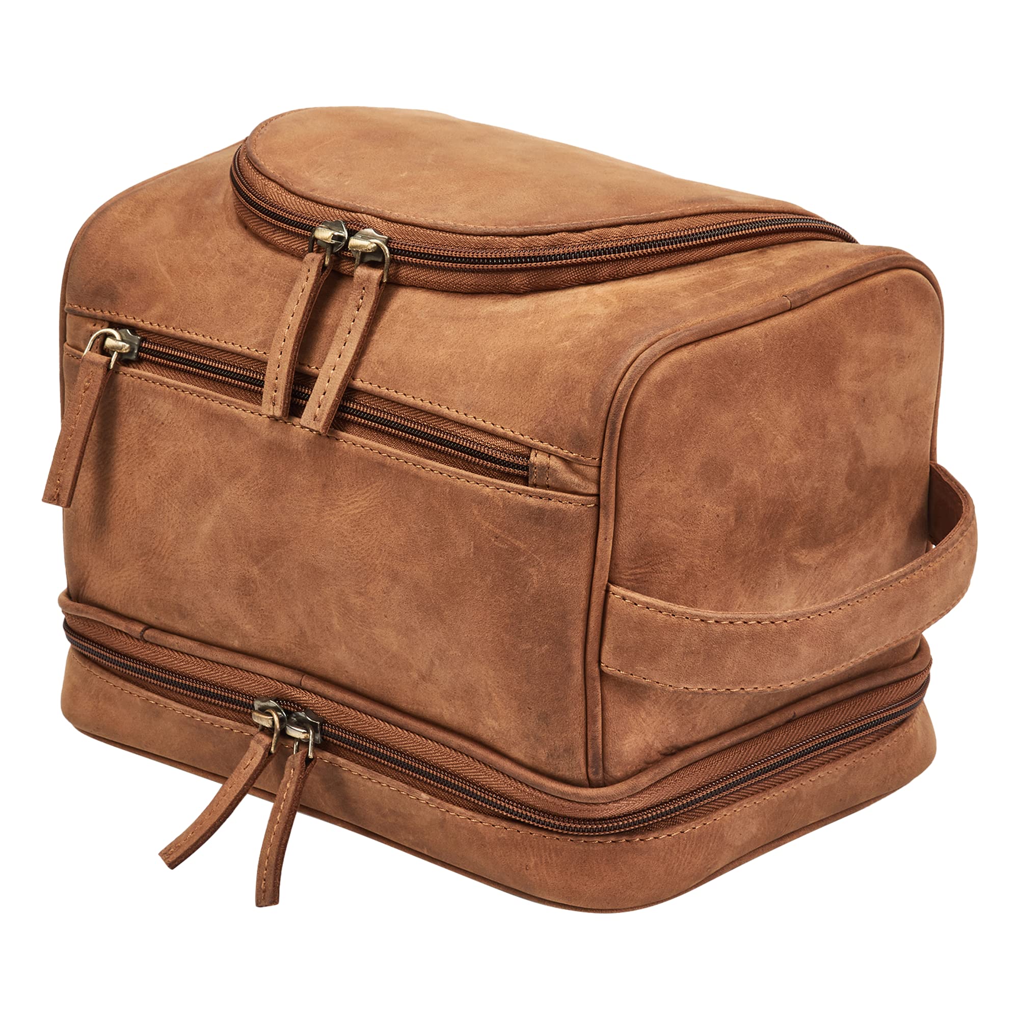 Premium Leather Hanging Toiletry Bag for Men & Women - Large Travel Cosmetic Organizer with Multiple Pockets | Durable Dopp Kit for Toiletries, Shaving, Makeup | Perfect for Business Trips, Vacations & Camping