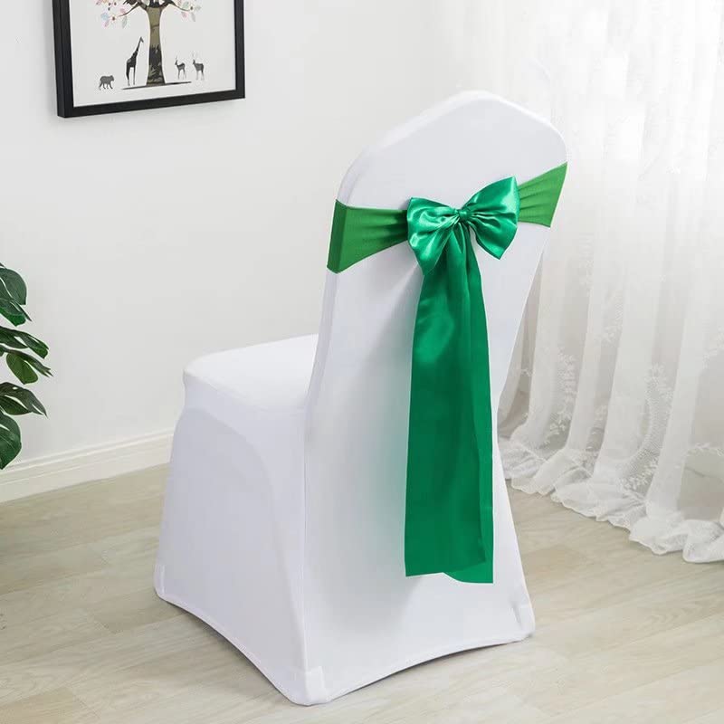 100 PCS Satin Chair Sashes Bows - Emerald Green Wedding Chair Covers for Reception, Banquet, Party & Hotel Event Decorations | Elegant Table Setting & Bridal Shower Decor Accessories