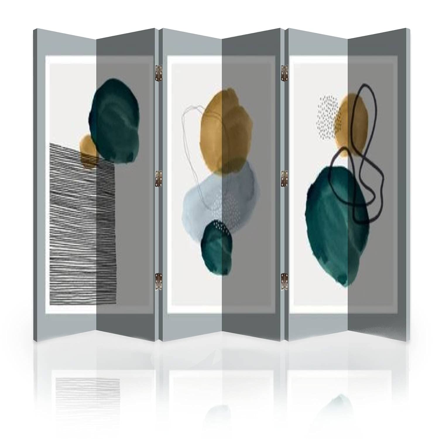6-Panel Canvas Room Divider Screen - Hand-Painted Minimalist Illustrations, Multicolor Folding Privacy Partition for Home & Office | Perfect for Living Room, Bedroom, Studio Space Separation