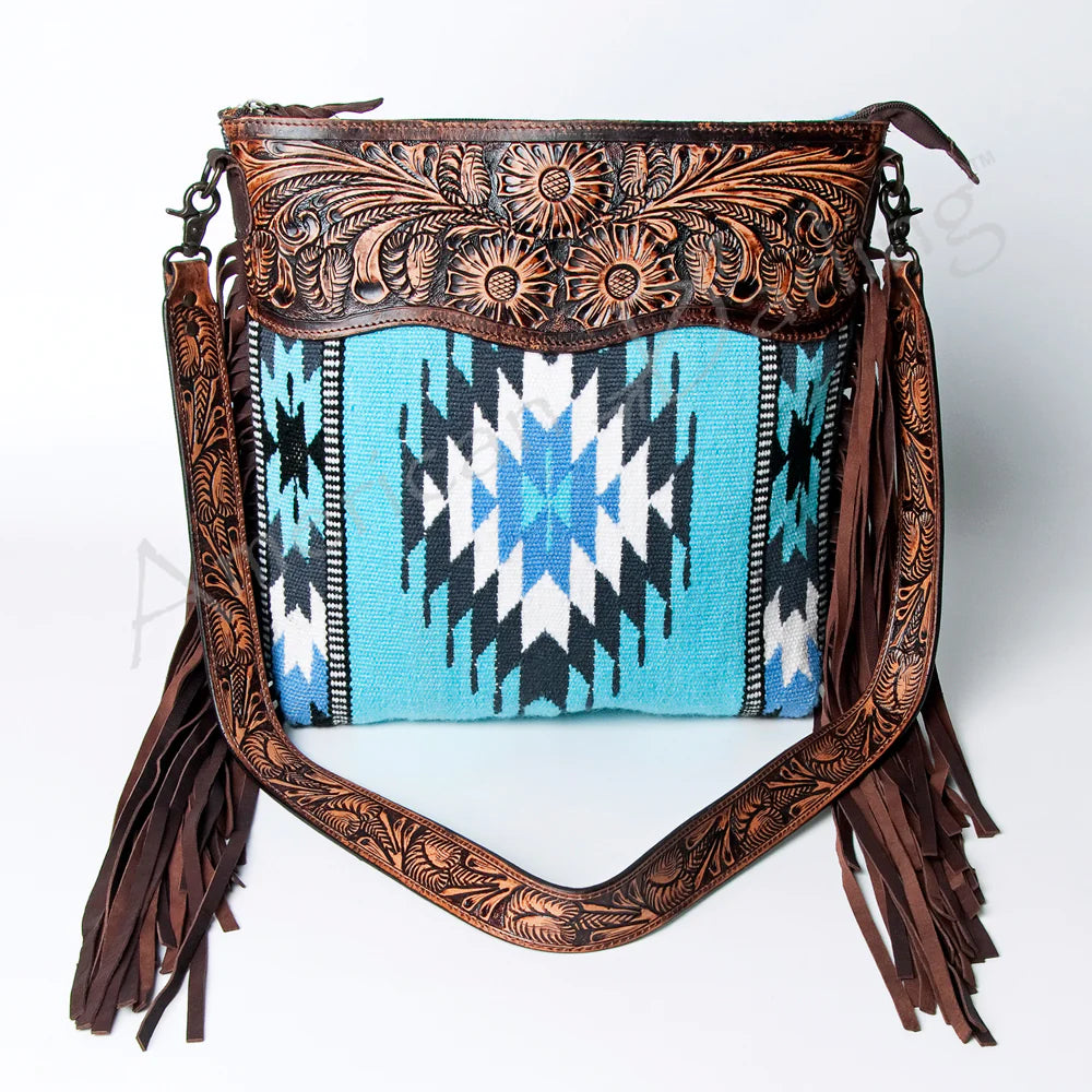 American Darling Turquoise Fringe Blanket Purse - Boho Chic Crossbody Bag for Women, Handmade Cotton Shoulder Bag, Perfect for Music Festivals, Beach Outings & Travel Accessories