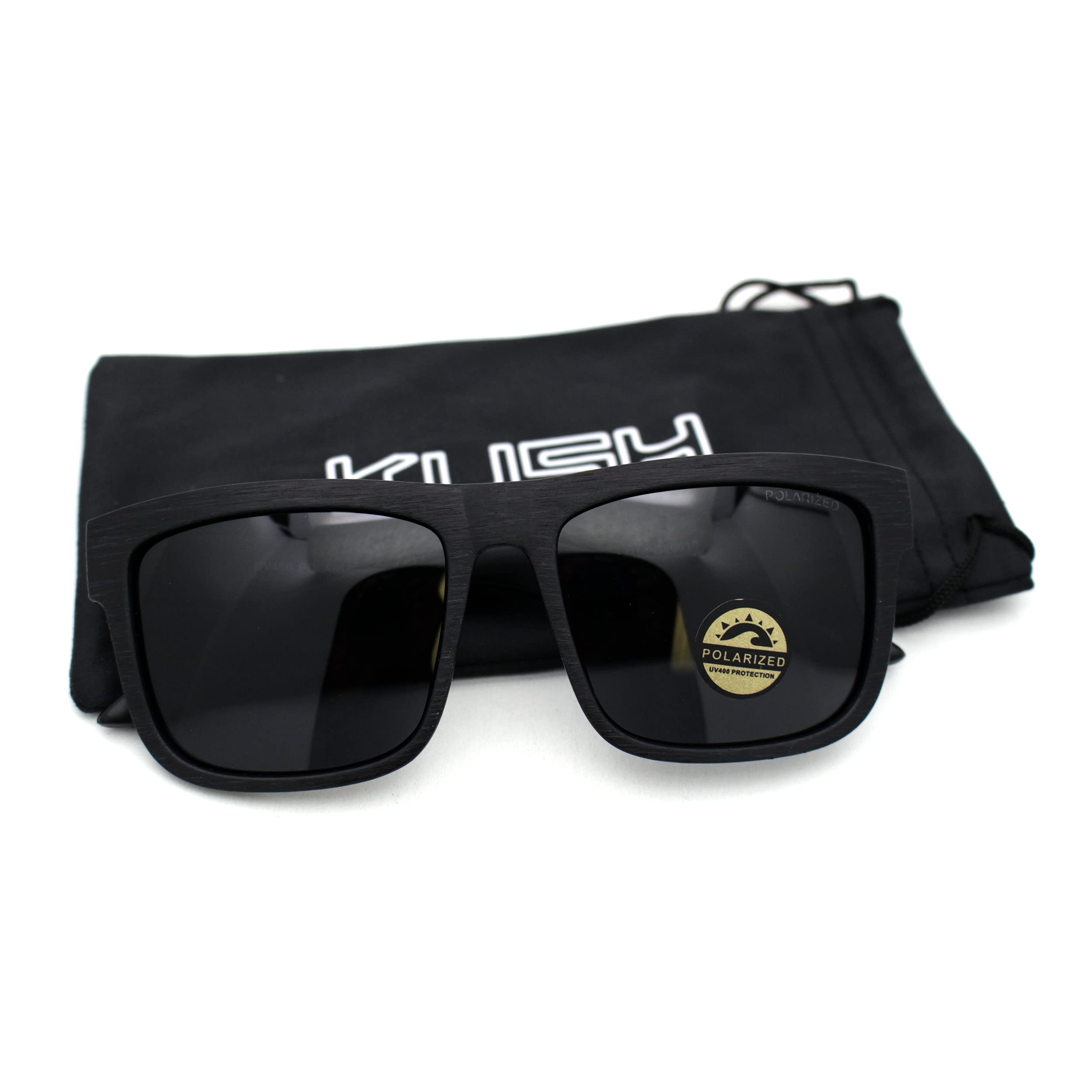 Premium Kush Polarized Woodgrain Horn Rim Sunglasses - UV Protection & Anti-Glare - Stylish Retro Fashion for Men & Women - Perfect for Driving, Beach & Outdoor Activities