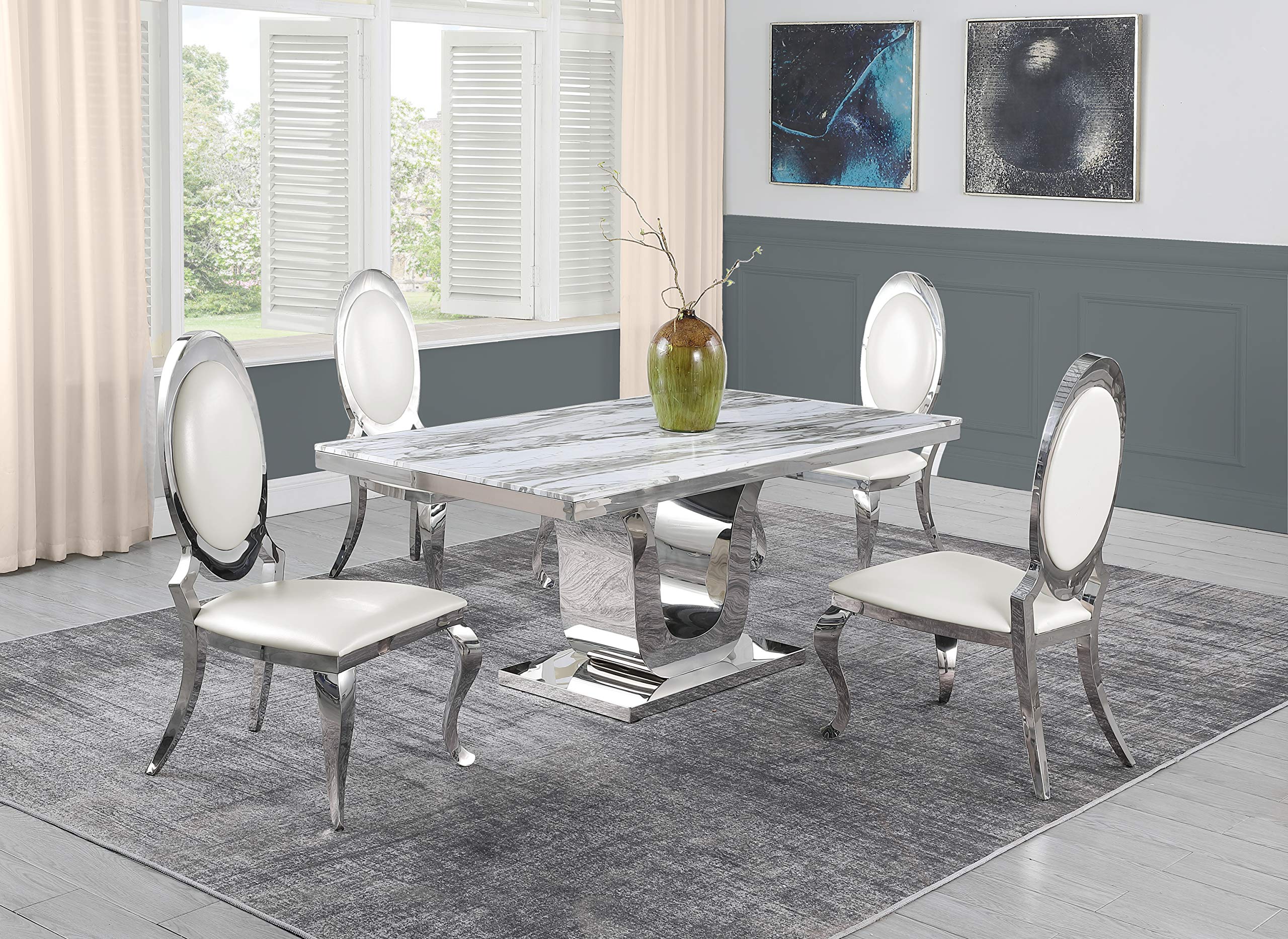 Modern 5-Piece White Dining Table Set with 4 Chairs - Perfect for Small Spaces, Kitchens & Apartments | D14-4SC183 Furniture Collection