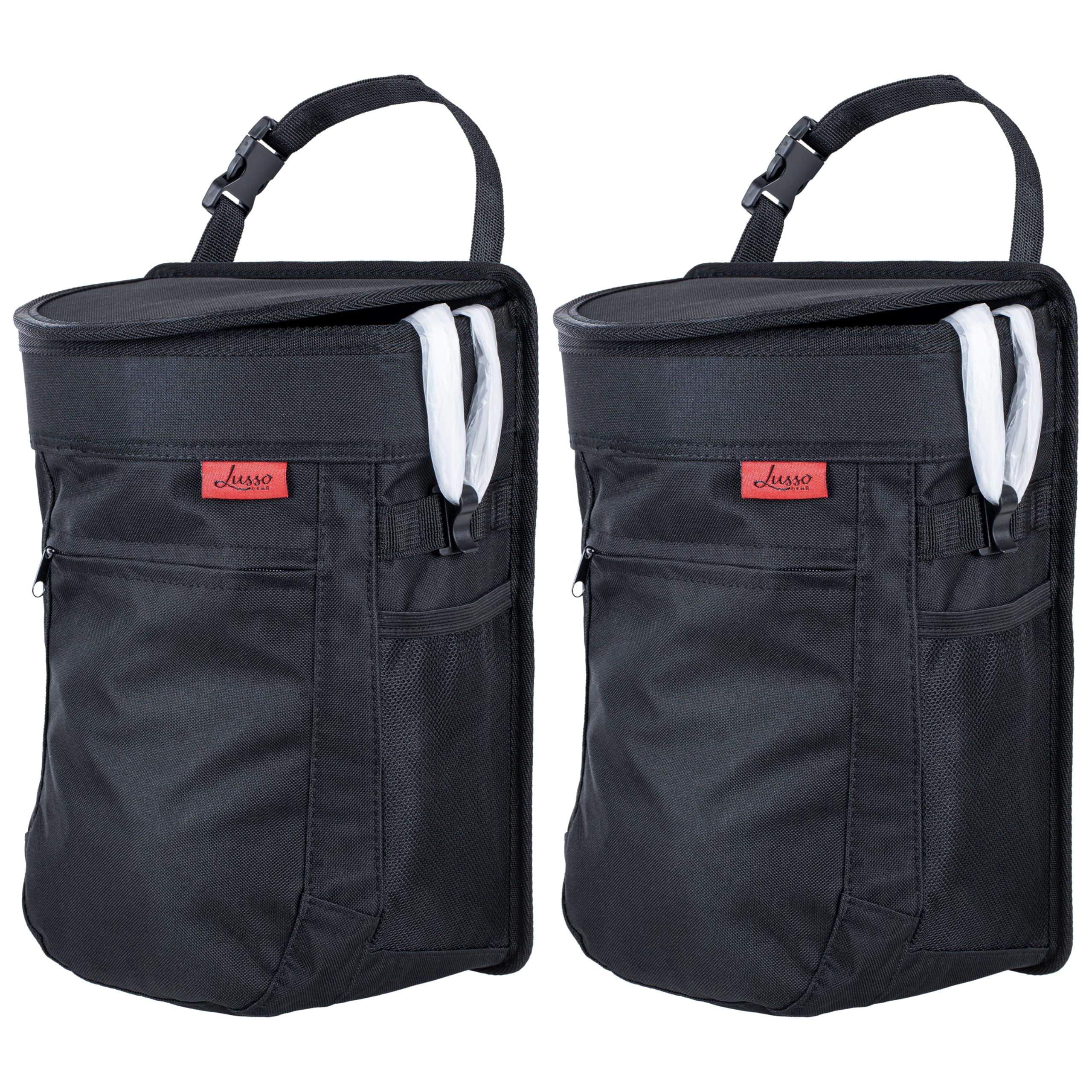 Lusso Gear Spill-Proof Car Trash Can (2.5 Gallon, 2 Pack) - Leak-Proof Hanging Garbage Bin with Removable Liner - Waterproof & Odor-Free for SUV, Truck, Minivan - Easy to Clean & Organize - Perfect for Road Trips, Camping, and Daily Commute (Black)