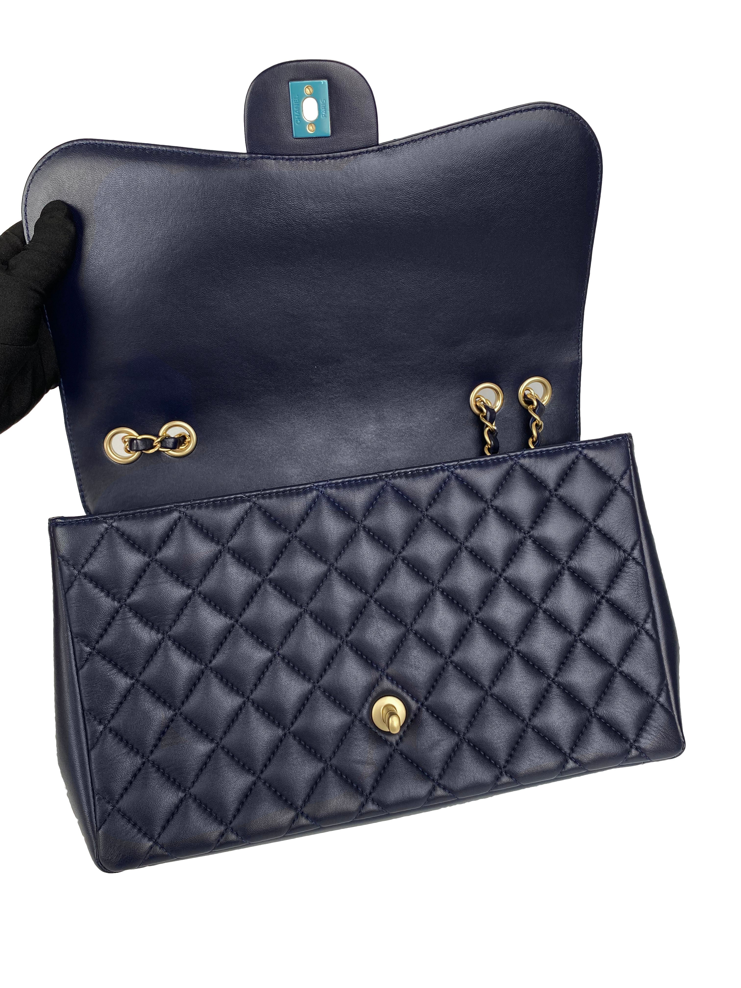 Chanel Navy Blue Jumbo Mademoiselle Chic Flap Bag - Luxury Designer Handbag for Women, Perfect for Work, Evening Events & Special Occasions