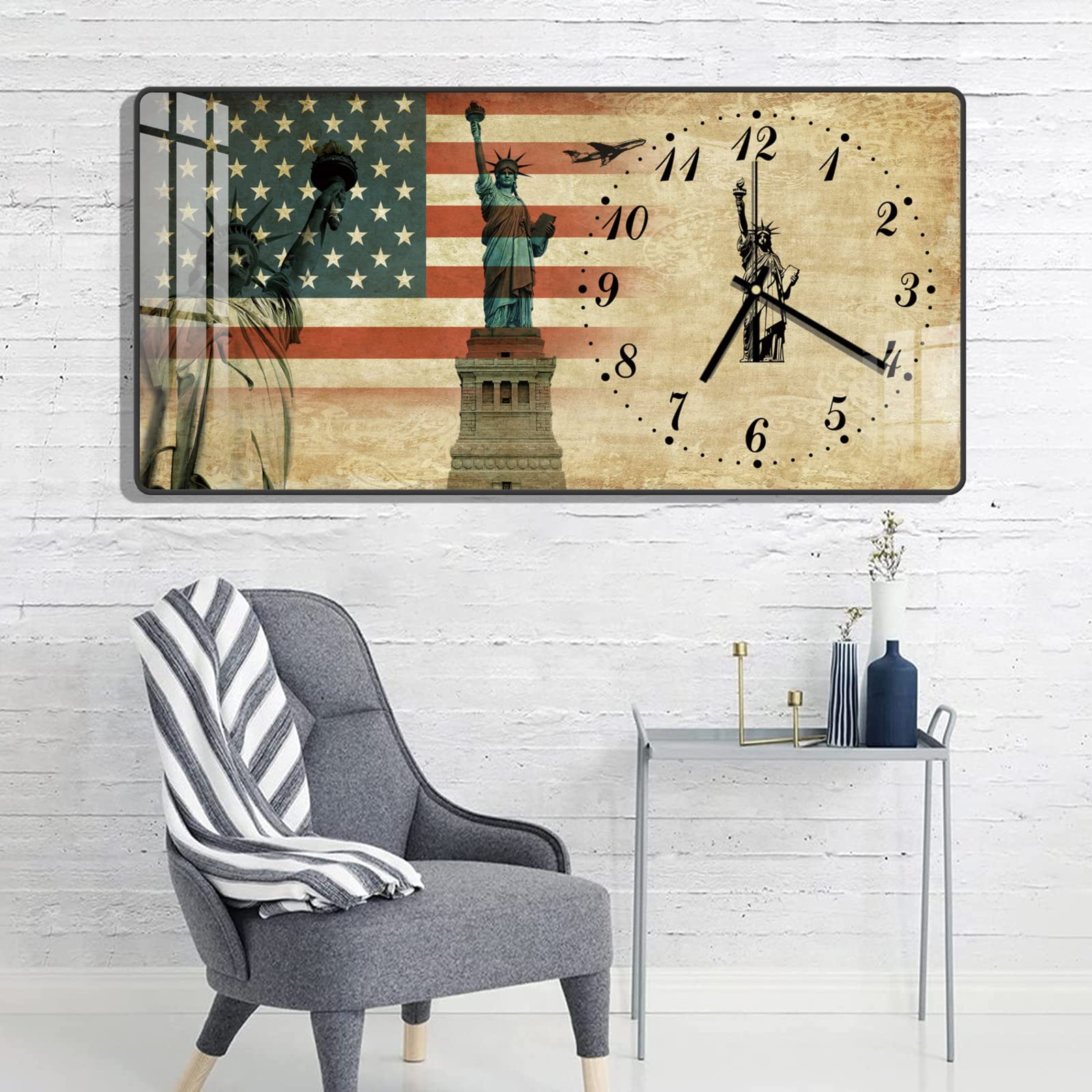 Large Statue of Liberty Wall Clock - Silent Non-Ticking Battery Operated Digital Painting Clock for Farmhouse, Living Room, Office & Home Decor (39x20 Inch) | Perfect for Vintage Themed Spaces & Patriotic Home Accents