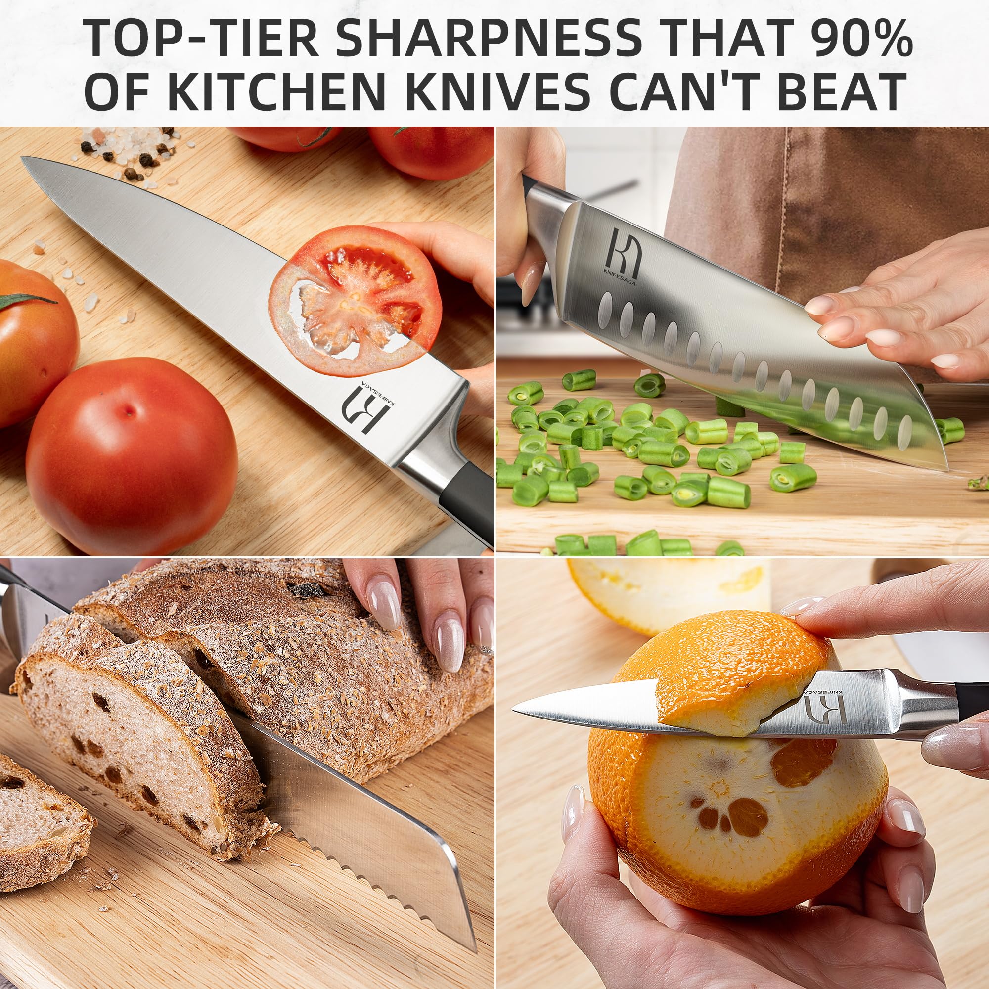 2024 Upgraded 15-Piece Japanese Knife Set - Premium High Carbon Stainless Steel Kitchen Knives with Sharpener & Natural Wood Block - Razor Sharp Blades for Professional Chefs & Home Cooking - Perfect for Slicing, Dicing, and Food Preparation