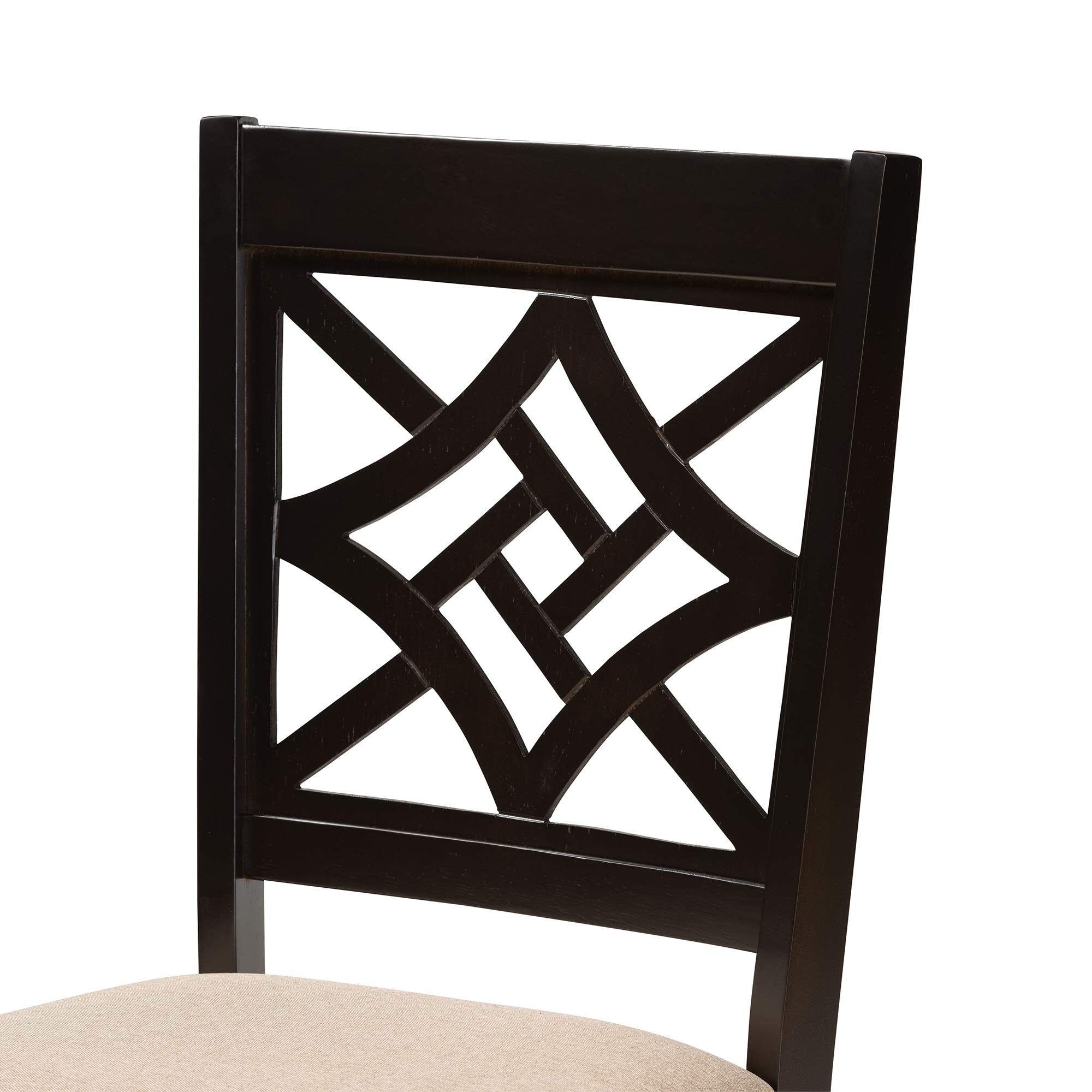 Baxton Studio Nicolette 2-Piece Dining Chair Set - Sand Fabric Upholstery with Dark Brown Wood Finish | Modern Kitchen & Dining Room Furniture for Home Decor