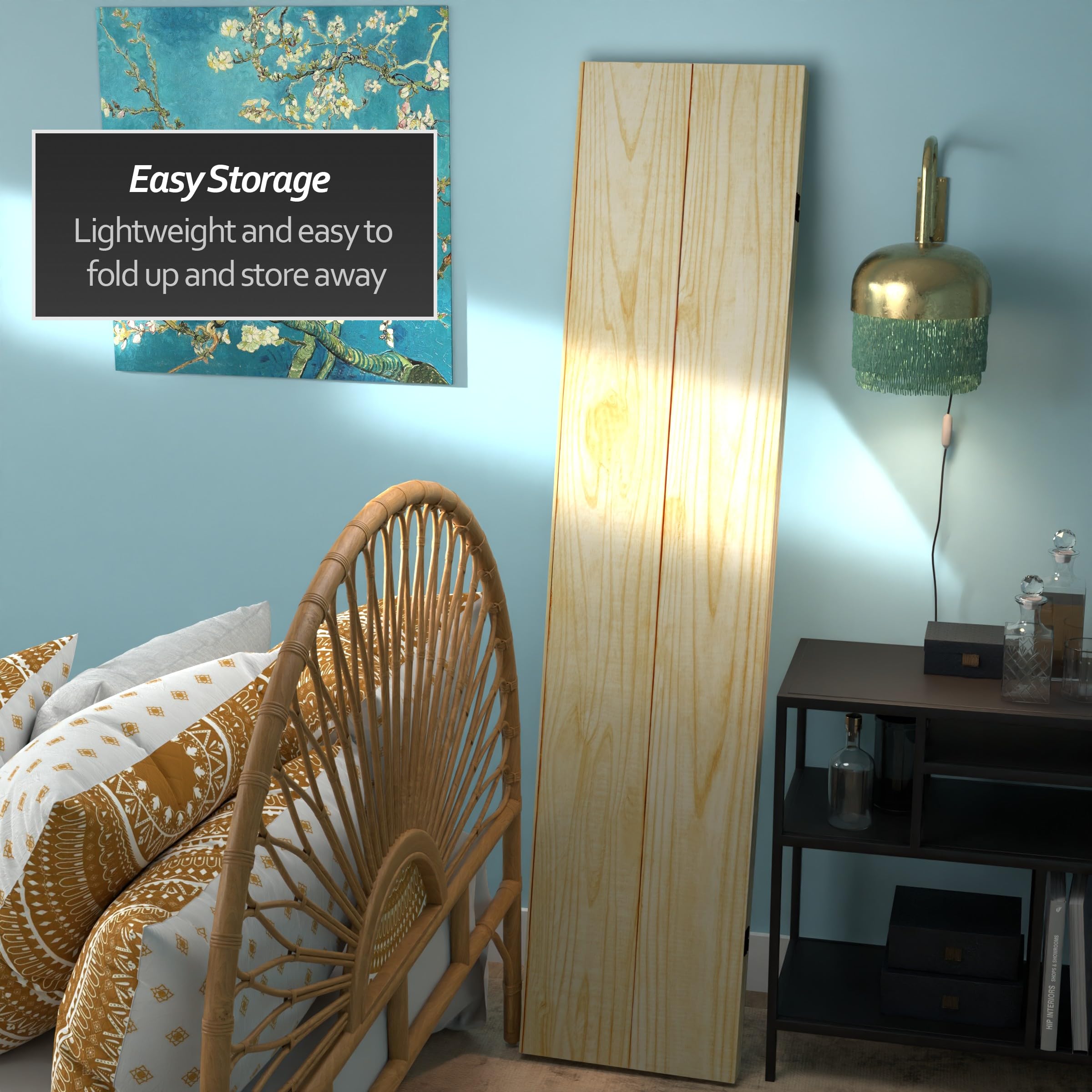 6 ft. Tall Red Lantern Double Sided Wood Grain Canvas Room Divider - Freestanding Asian Style Partition Screen for Home Decor, Office Privacy & Event Backdrop