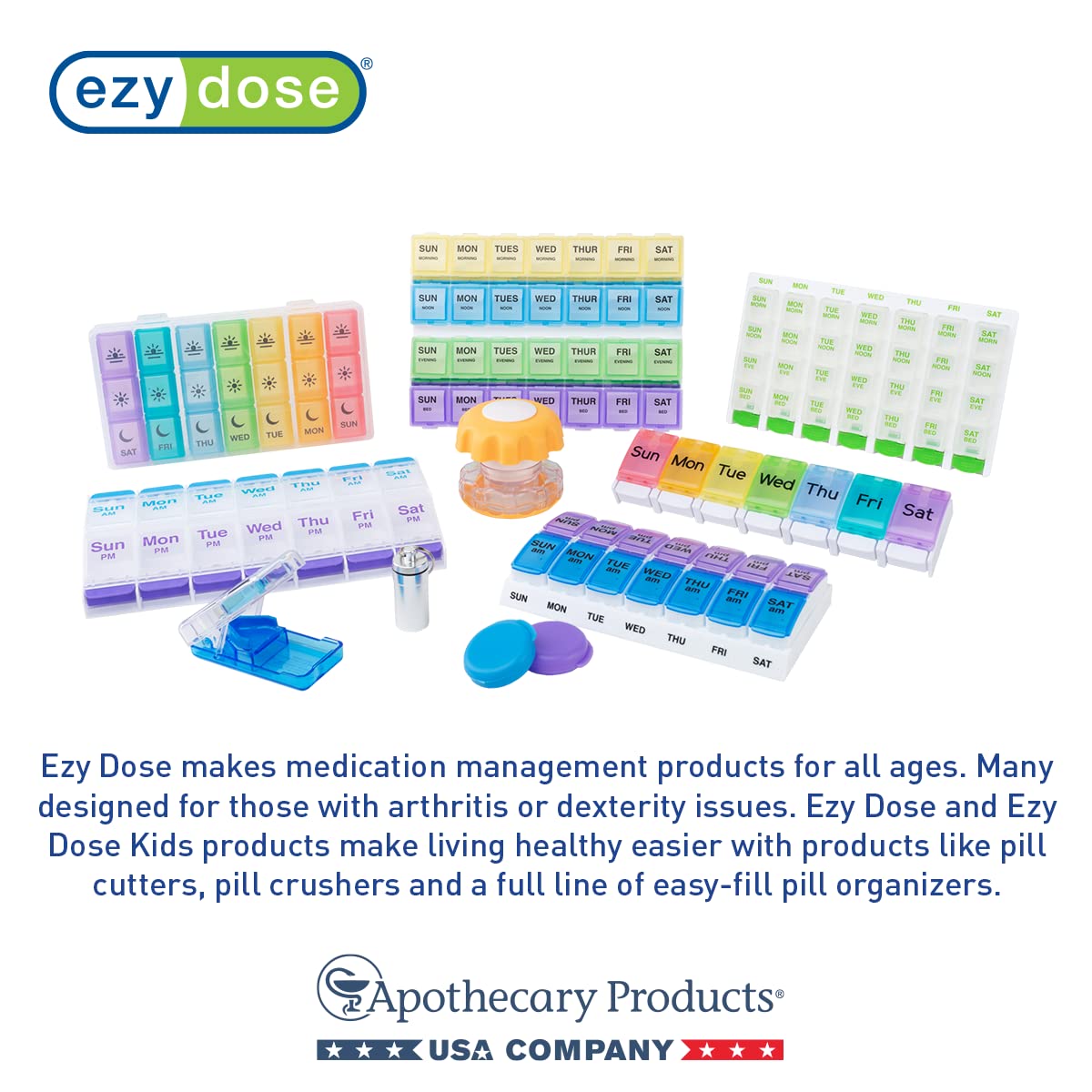 EZY DOSE Pill Crusher and Grinder - Effortlessly Crush Vitamins, Tablets into Fine Powder - BPA Free with Storage Compartment - Perfect for Travel, Nursing Homes & Daily Medication Management (Blue, Color May Vary)