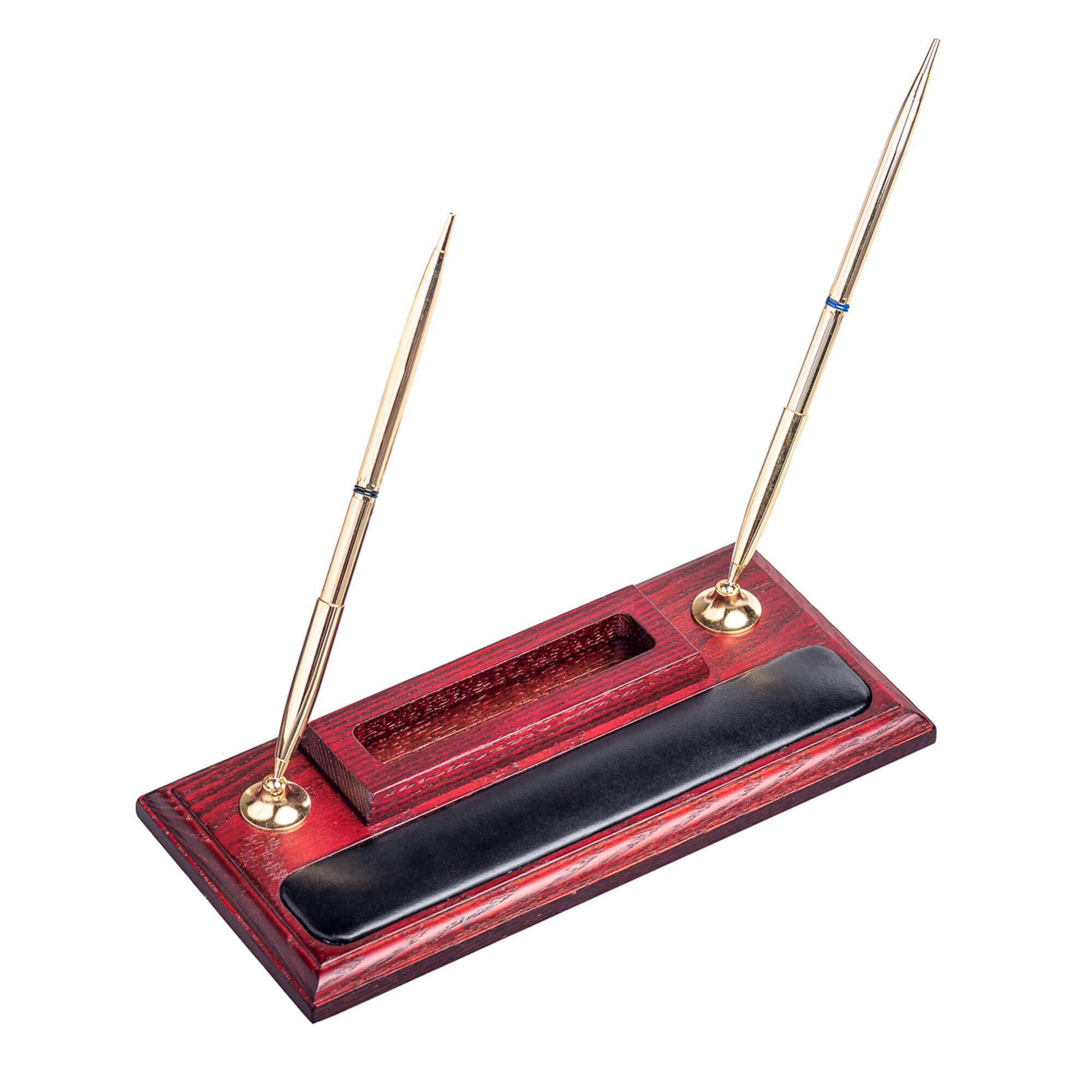 Premium Rosewood & Leather Pen Stand with Phone Holder - Stylish Desk Organizer for Office, Home, or Gift
