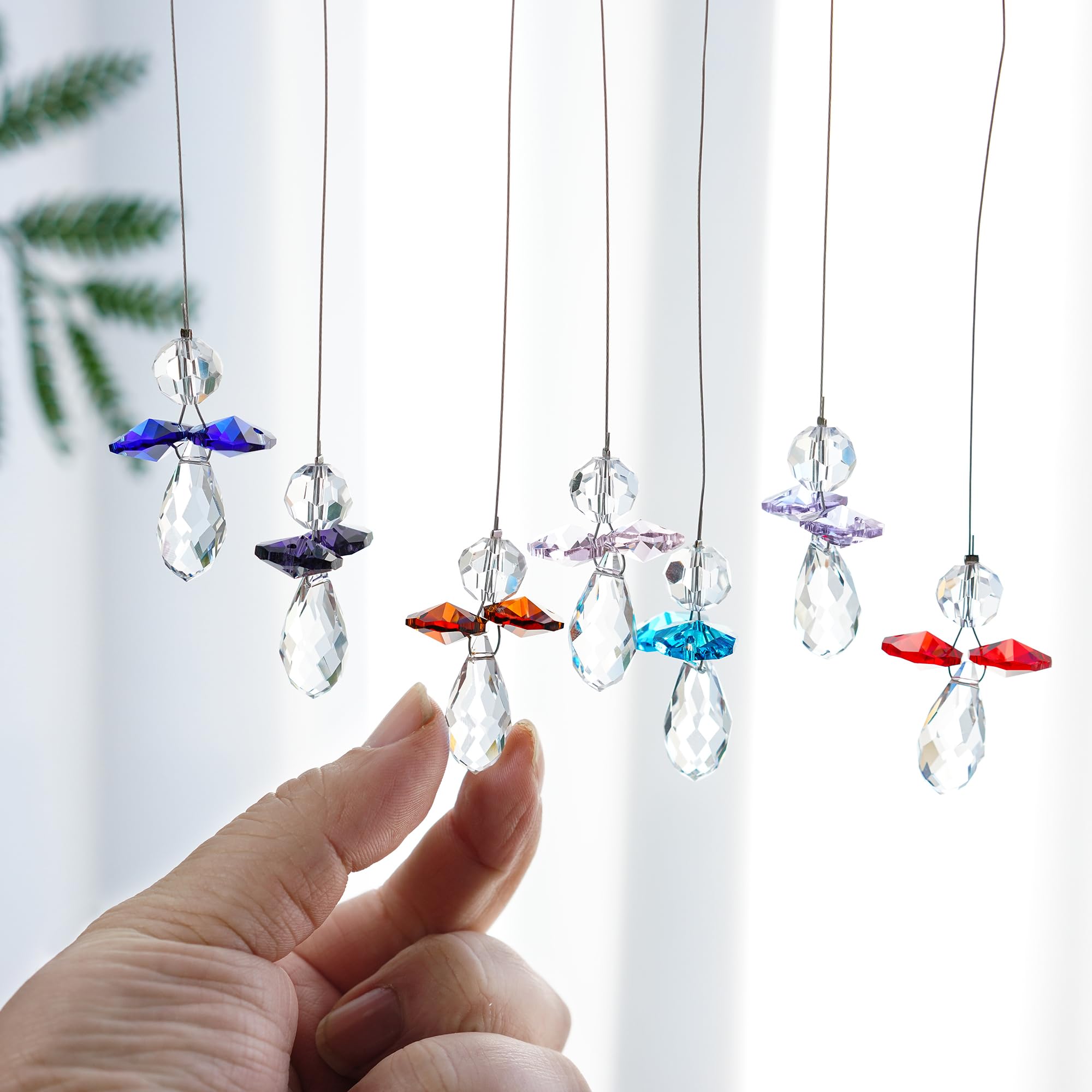 H&D HYALINE & DORA Crystal Angel Suncatcher - 7pcs Rainbow Window Prism Decor, Stained Glass Effect Light Catcher for Home, Office, Garden & Spiritual Healing Space
