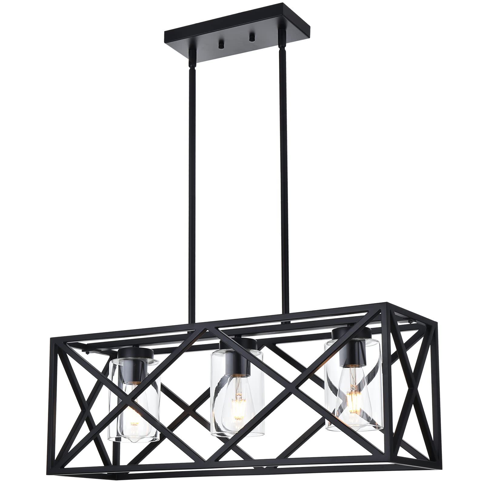 3-Lights Black Kitchen Island Pendant Lighting, Modern Dining Room Chandelier with Clear Glass Shades - Perfect for Kitchen Counter, Breakfast Bar, and Dining Table Lighting