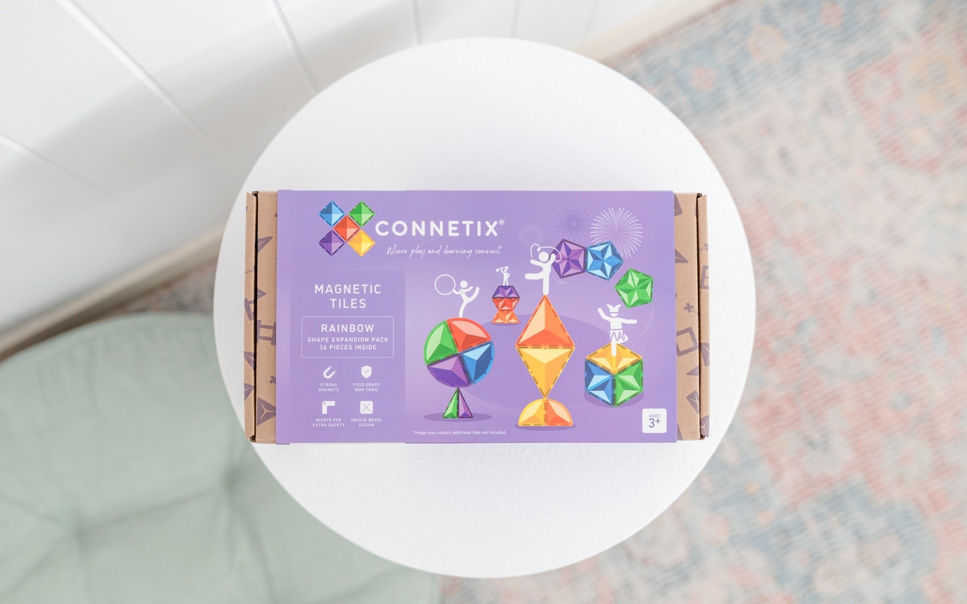 Connetix Magnetic Tiles 36-Piece Rainbow Expansion Set - STEM Educational Building Toys for Kids, Perfect for Creative Play & Classroom Learning Activities