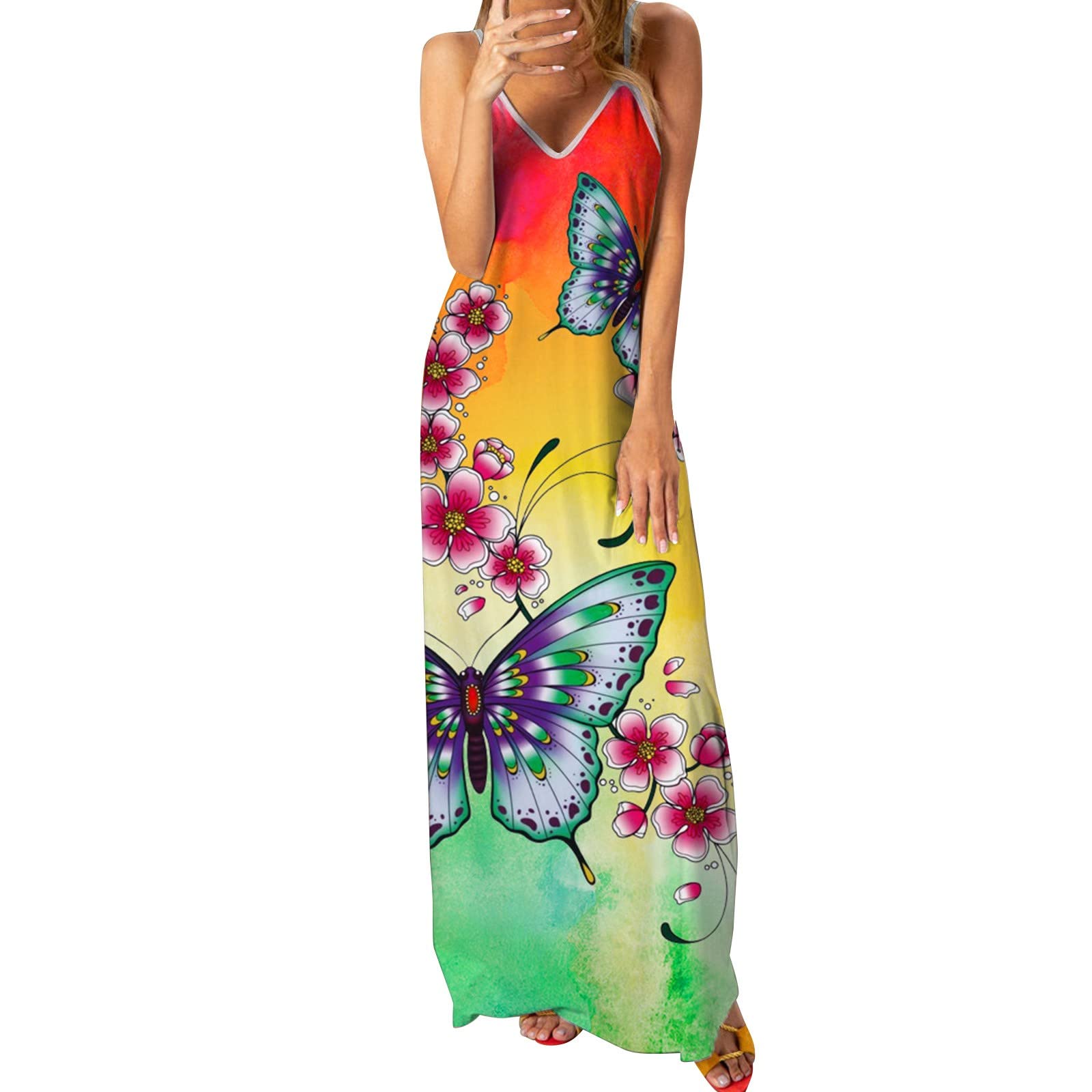 Plus Size Gold Maxi Dress for Women - Casual Sleeveless Long Dress with Suspenders | Loose Fit Plain Design | Perfect for Beach Vacations, Summer Parties & Special Occasions