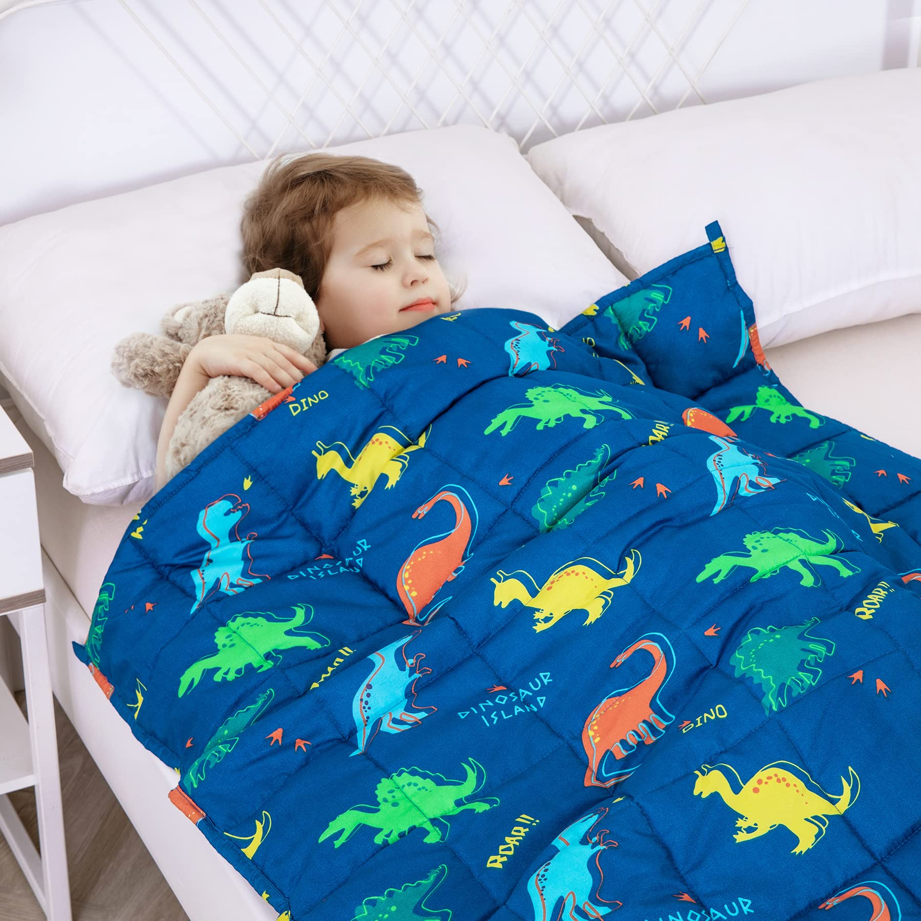 **Kivik 3lbs Weighted Blanket - Blue Dinosaur Design, Soft & Washable Heavy Blanket for Kids & Adults (36x48 Inches) - Perfect for Stress Relief, Anxiety, and Better Sleep**