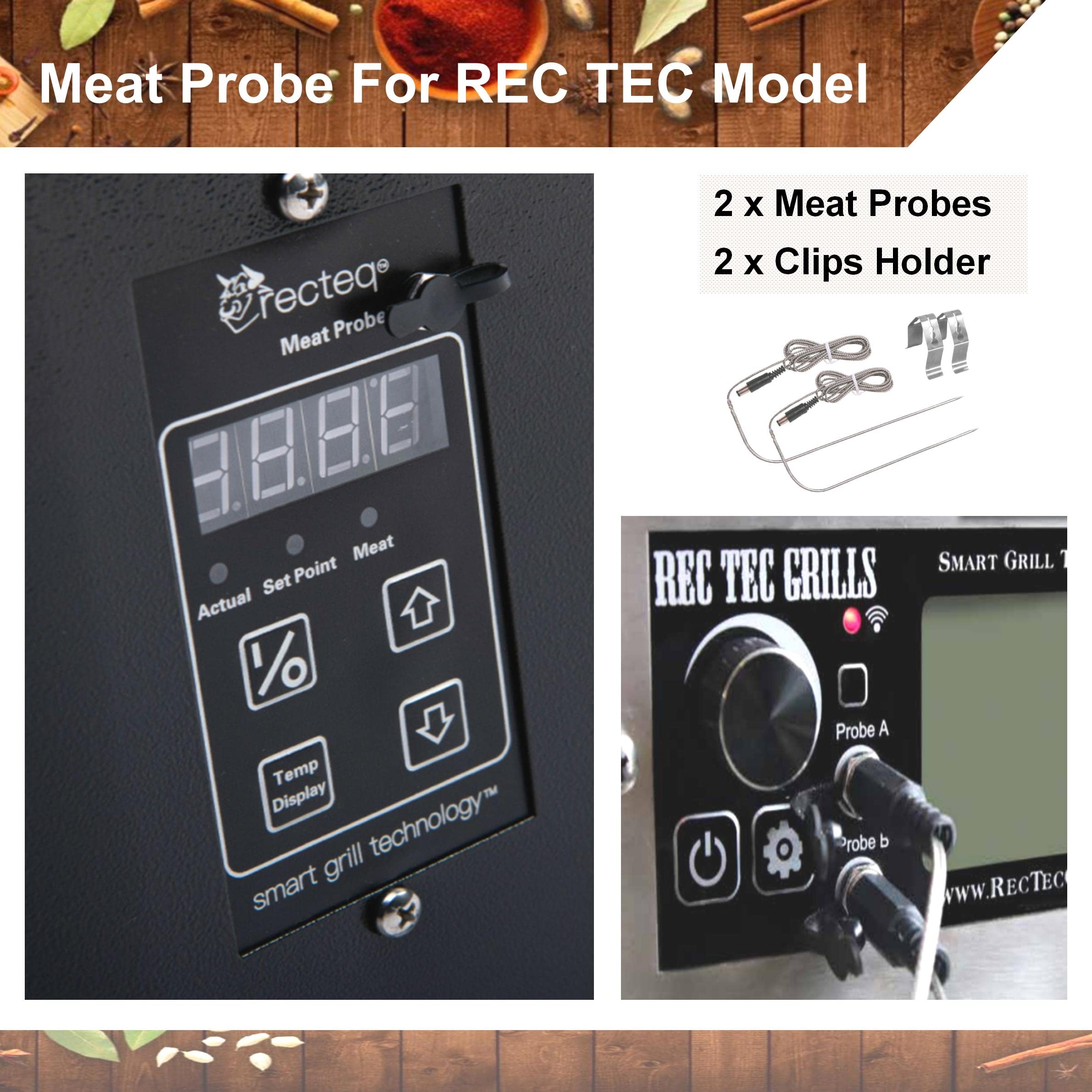 Rec Tec RT-1250 RT-700 RT-590 RT-B380 Bullseye Replacement Meat Probe Thermometer - 2 Pack BBQ Grill Accessories for Wood Pellet Smokers | Perfect for Grilling, Smoking, and Monitoring Meat Temperature